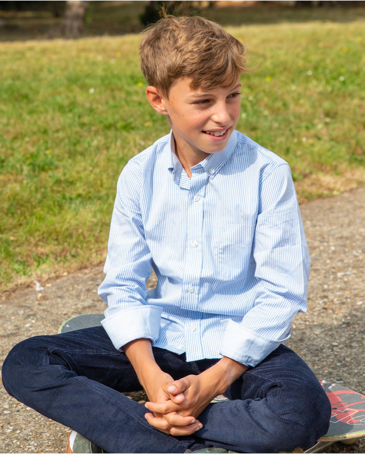 chemise manches longues oxford rayure ciel 12-14 ans