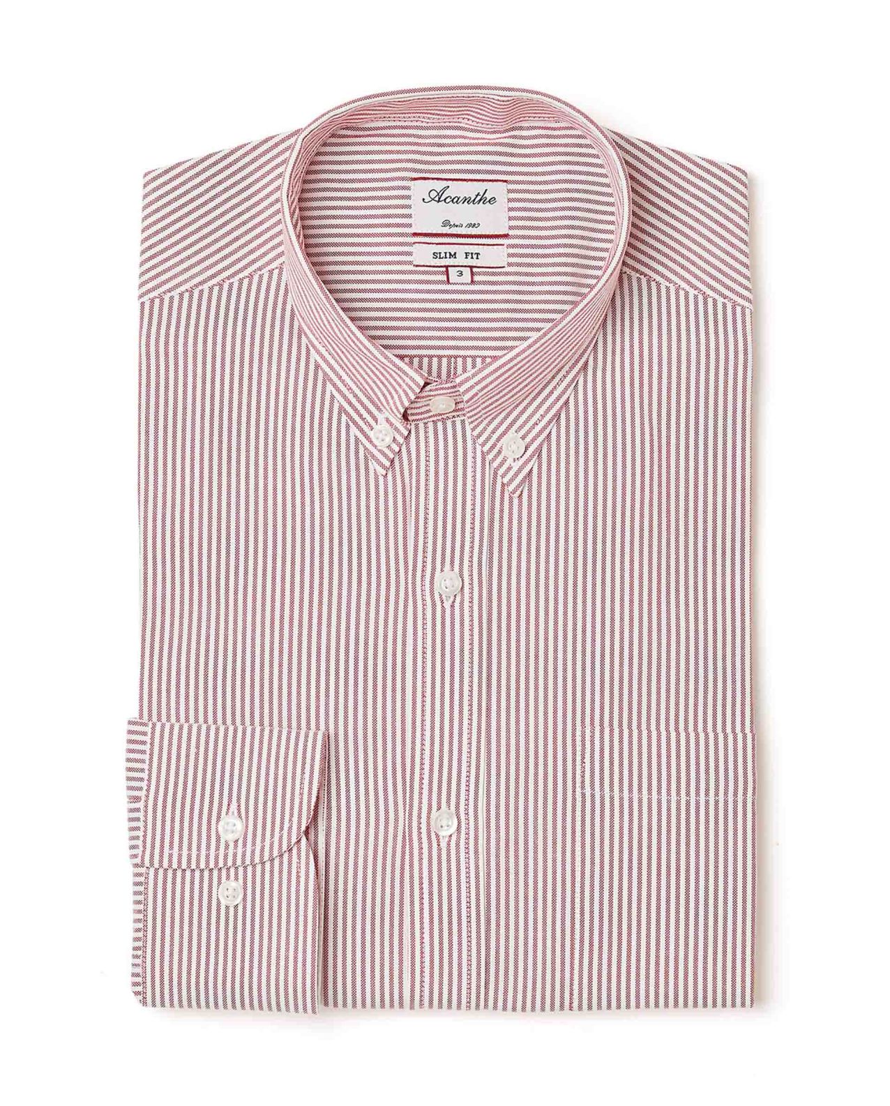 Chemise ajusté col boutonné oxford rayé rouge 