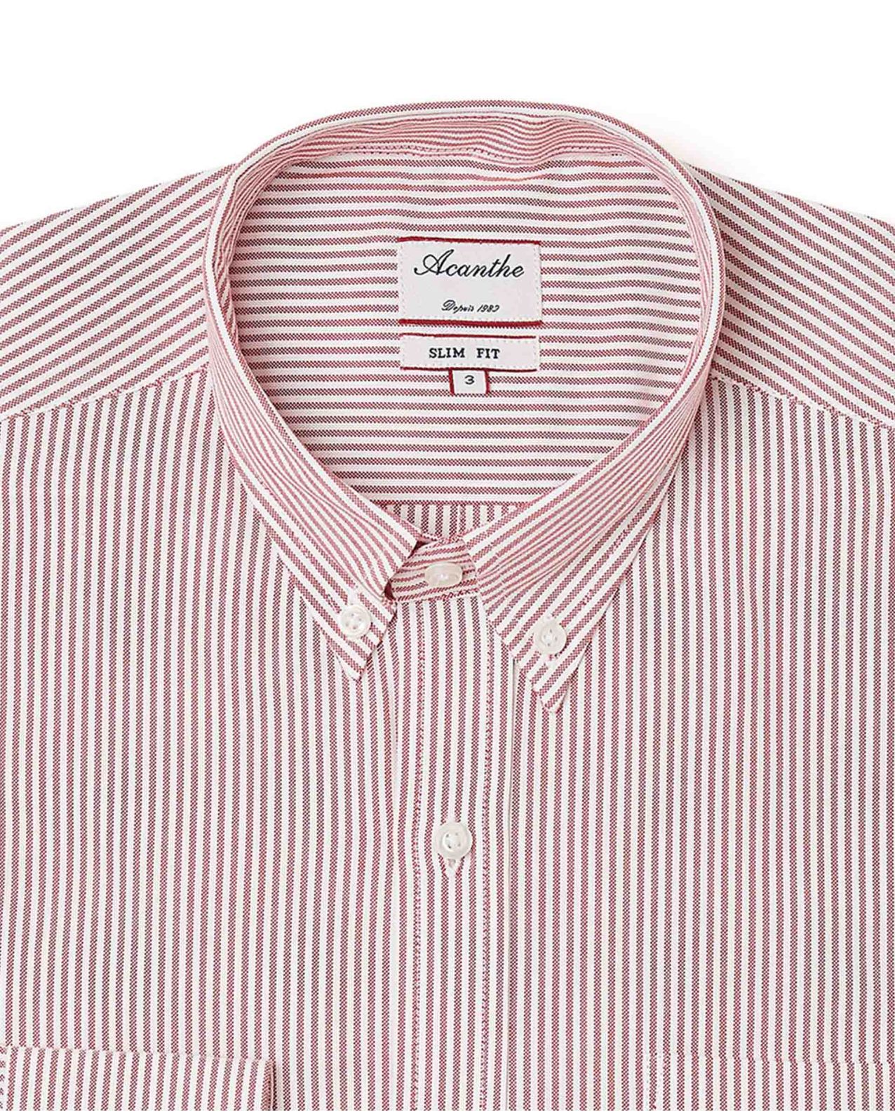 Chemise ajusté col boutonné oxford rayé rouge 