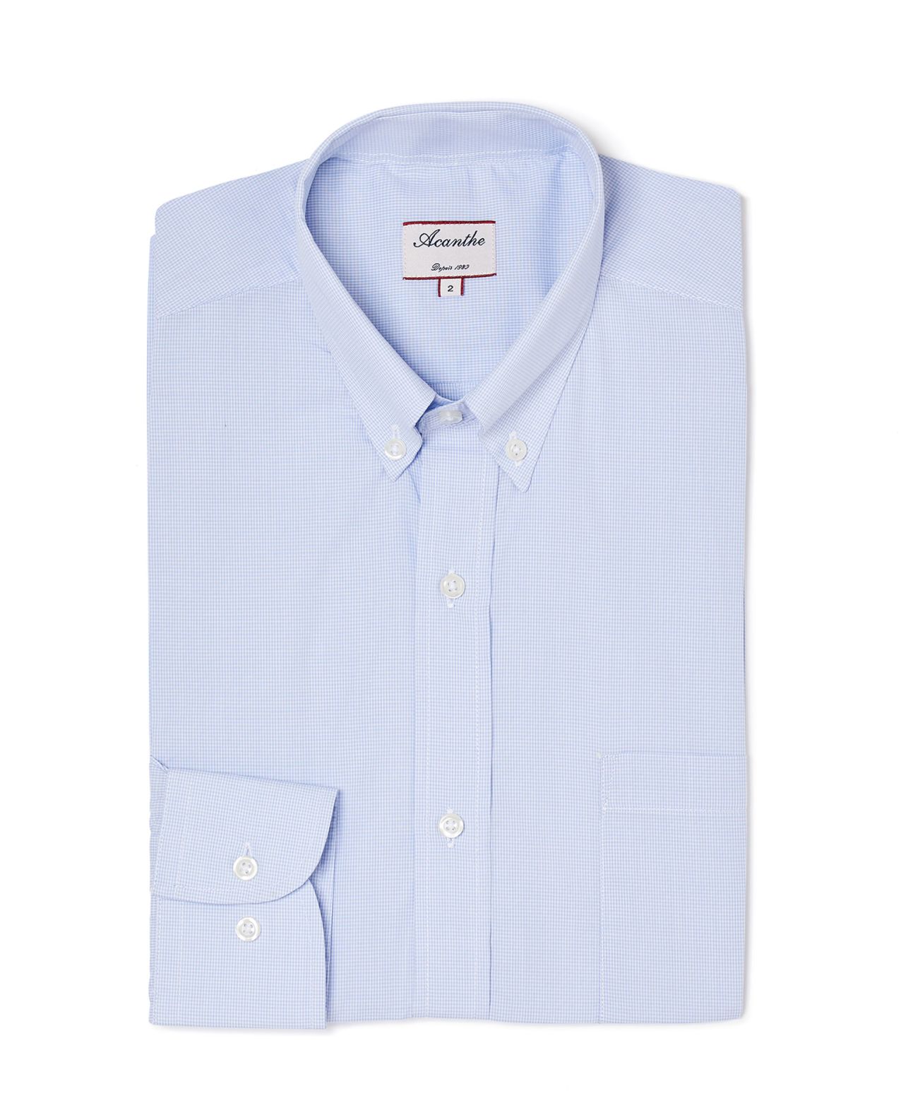 Chemise col boutonné micro vichy ciel