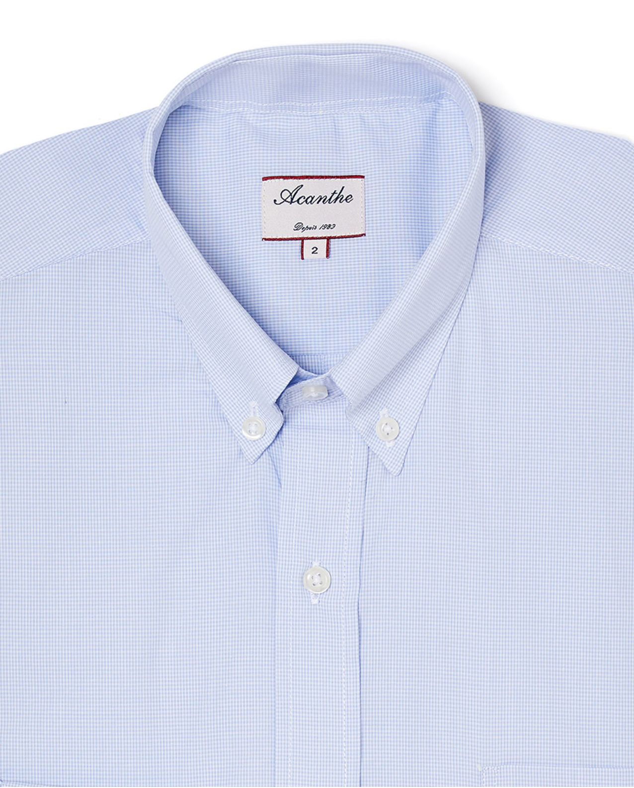Chemise col boutonné micro vichy ciel