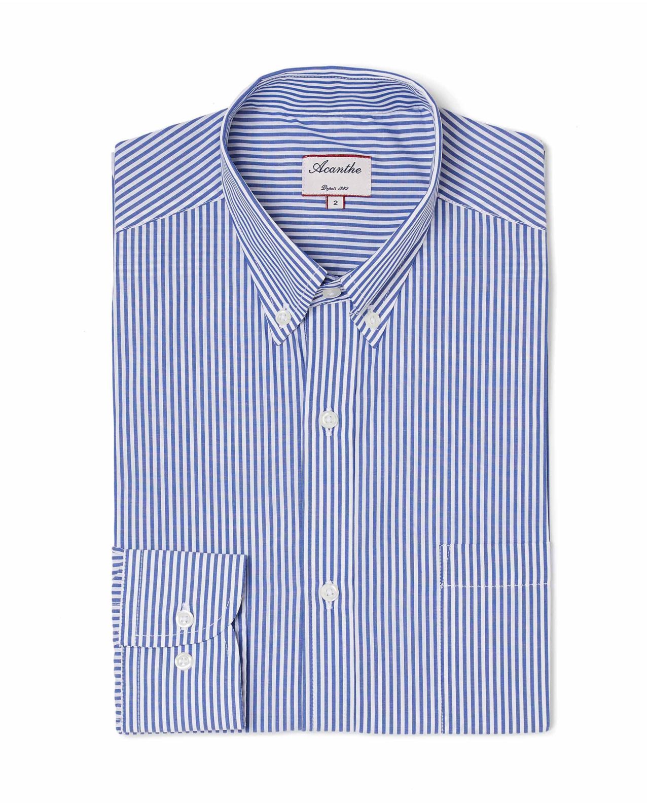Chemise col boutonné rayure bleue