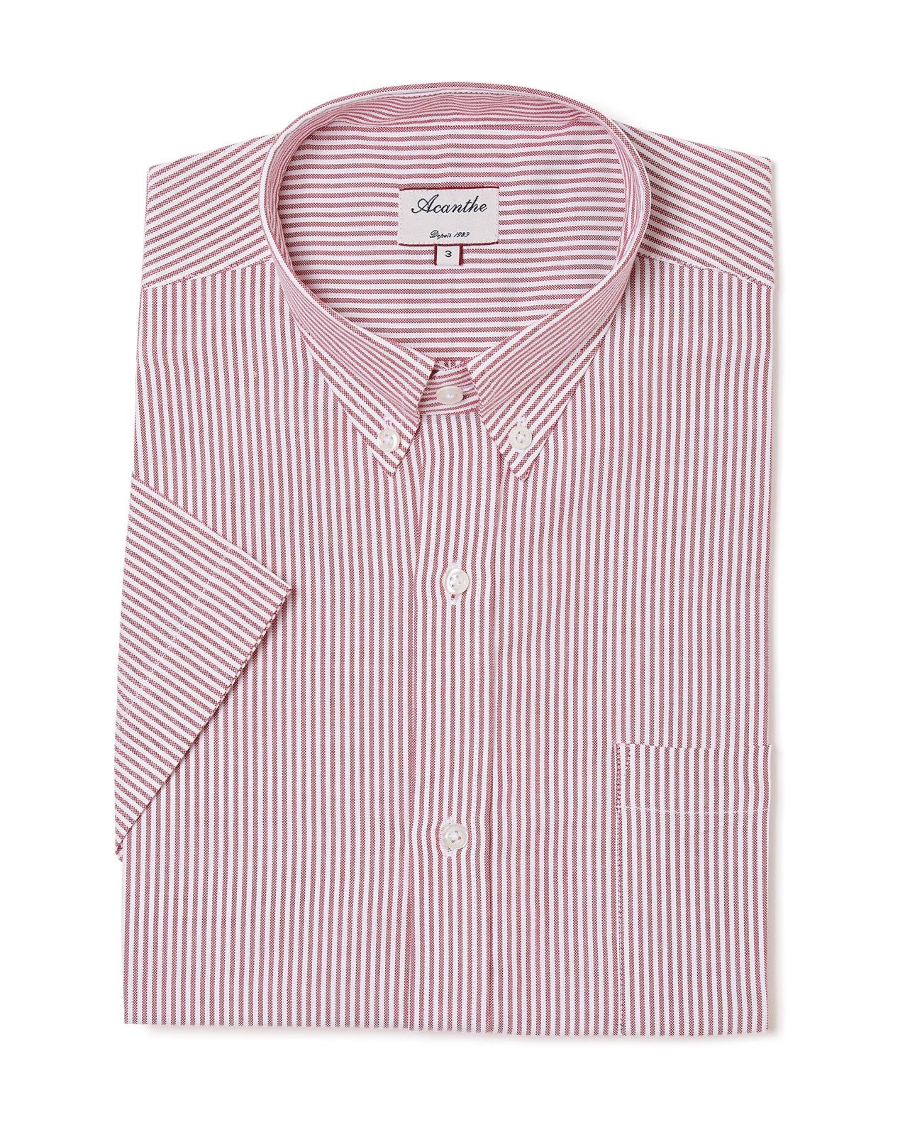 Chemise regular col boutonné oxford rayé rouge manche courte