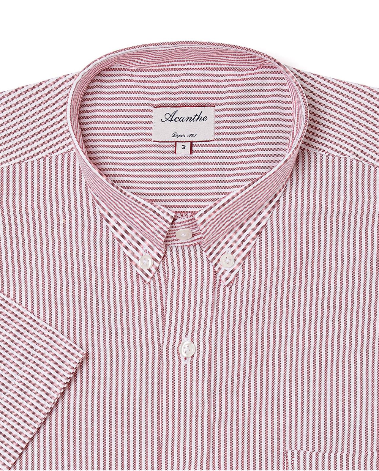 Chemise regular col boutonné oxford rayé rouge manche courte