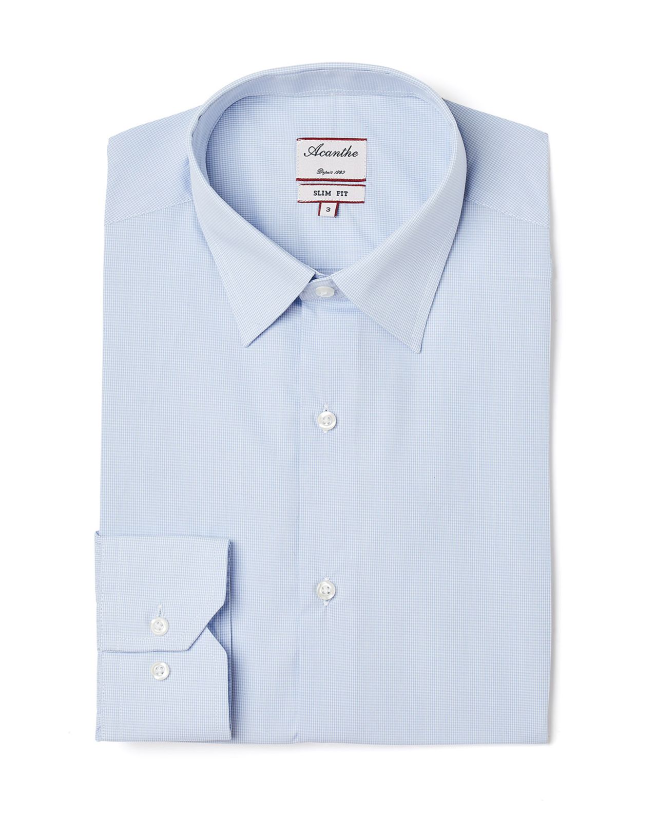 Chemise ajustée col italien microvichy ciel
