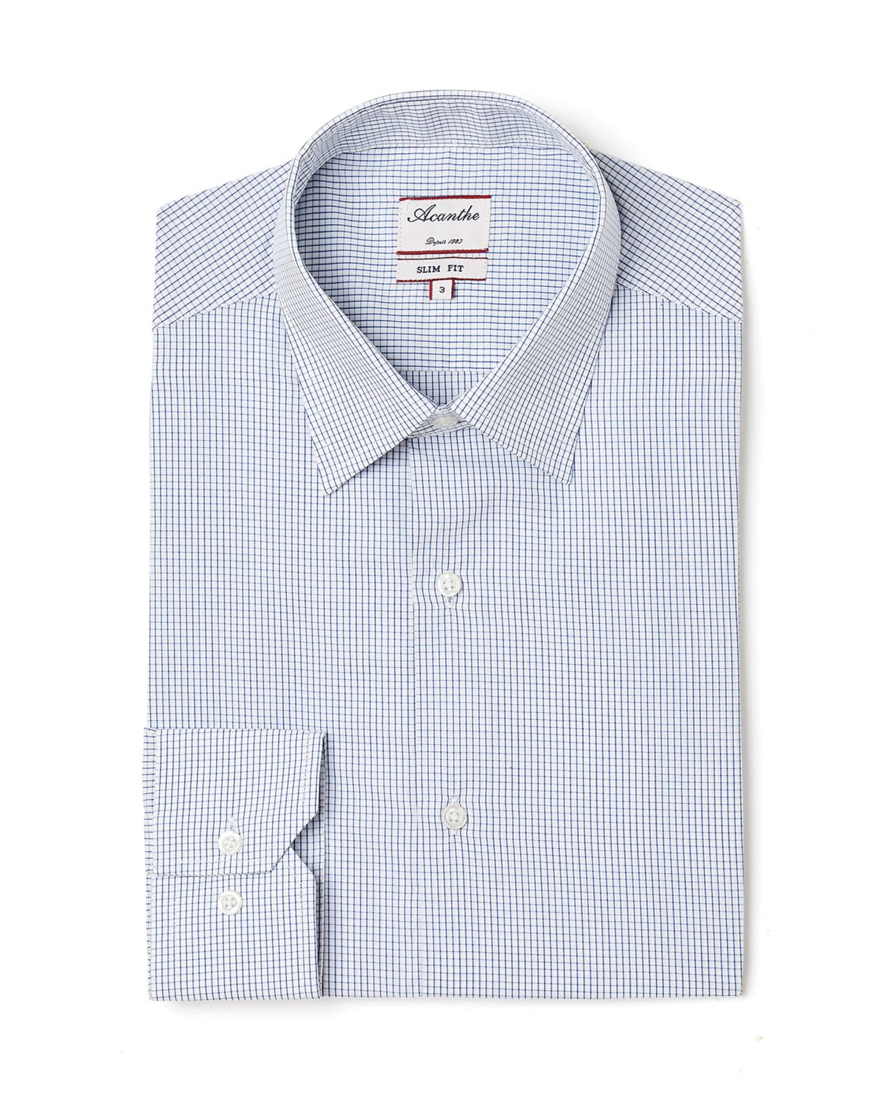 Chemise ajustée col italien carreaux bleu