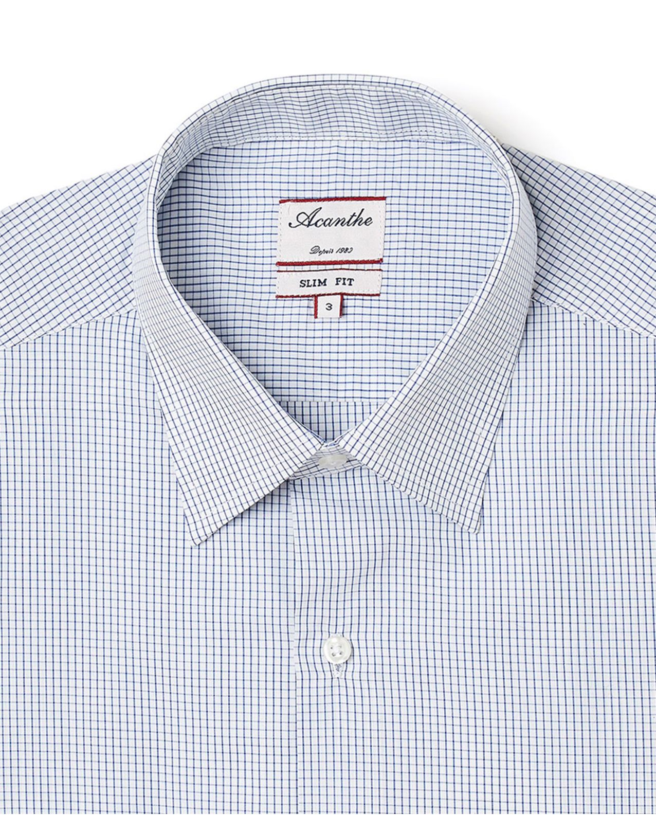 Chemise ajustée col italien carreaux bleu