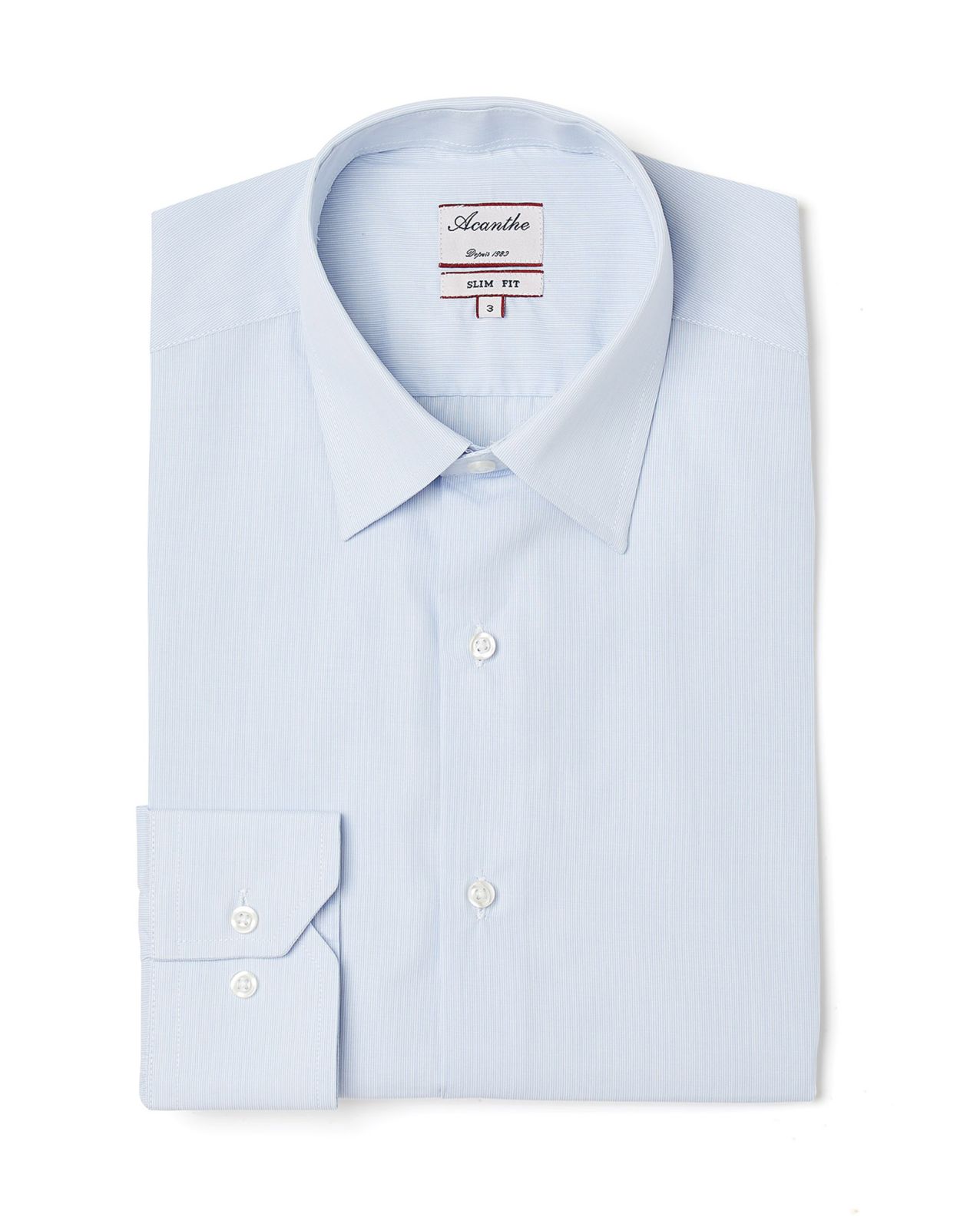 Chemise ajustée col italien fine rayures ciel 