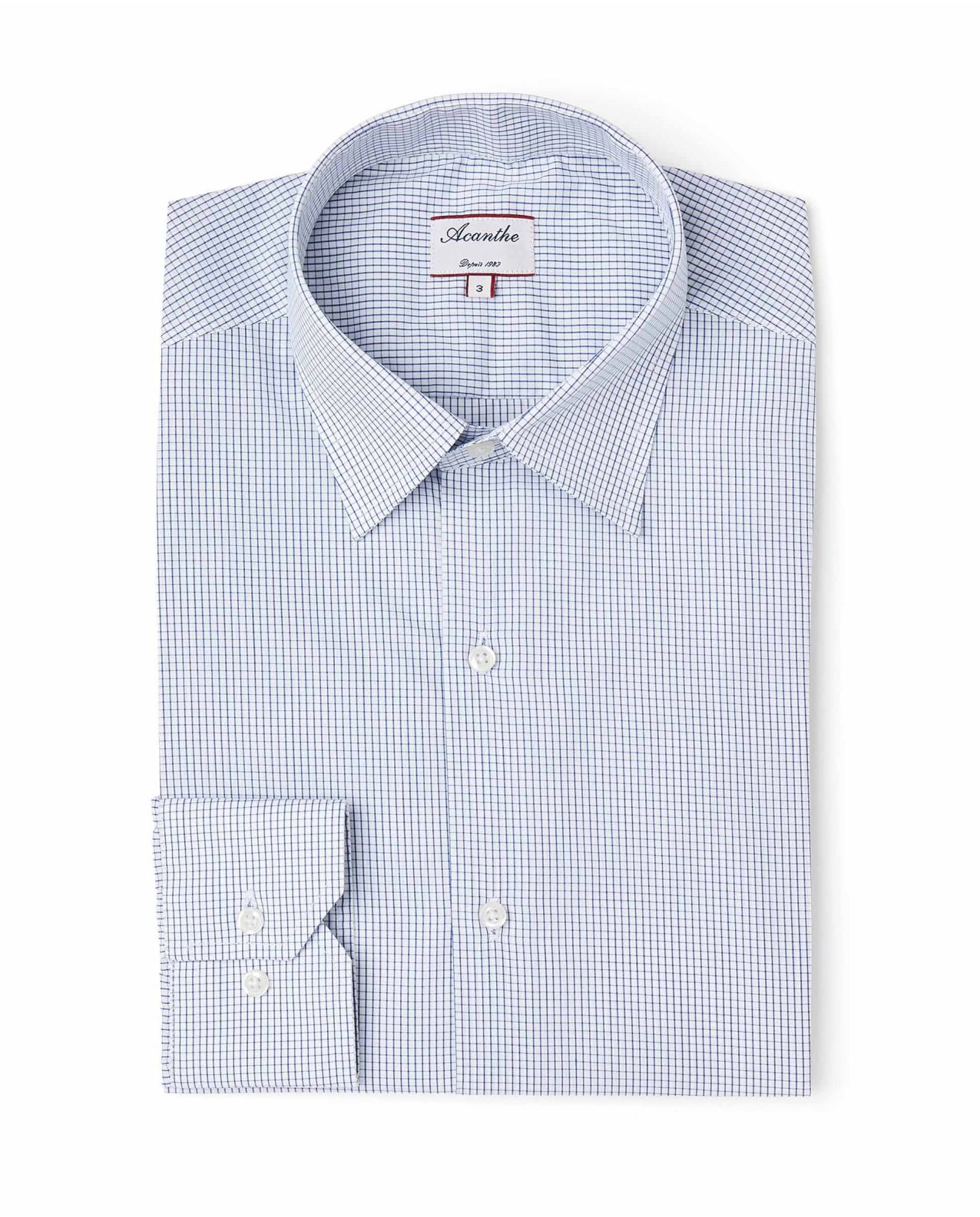 Chemise regular col italien carreaux bleu