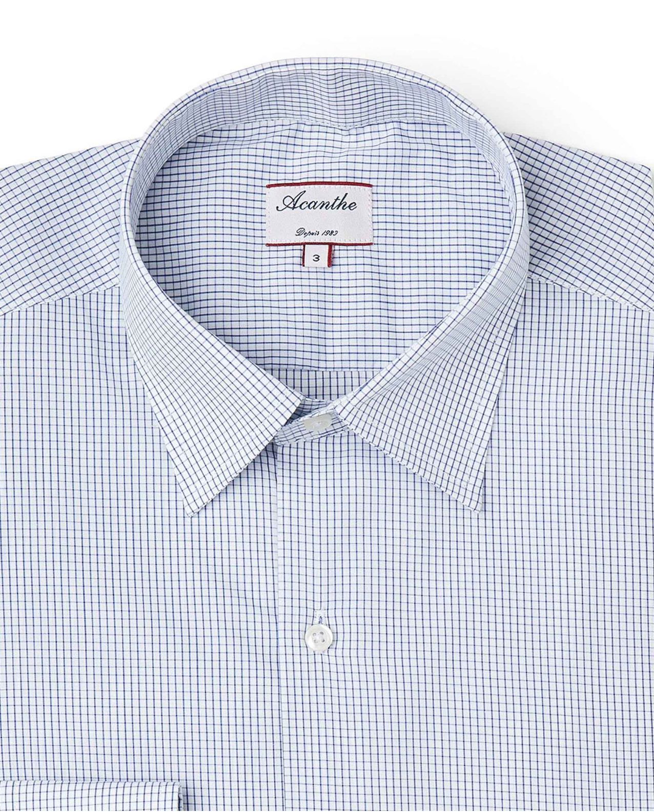 Chemise regular col italien carreaux bleu