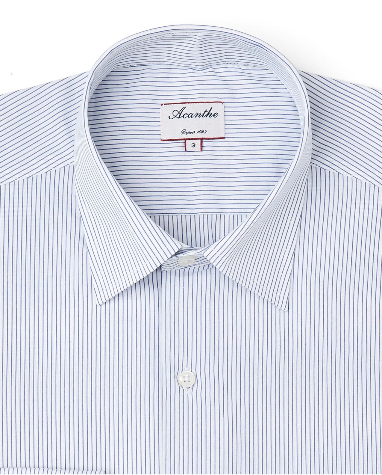 Chemise regular col italien fines rayures bleu