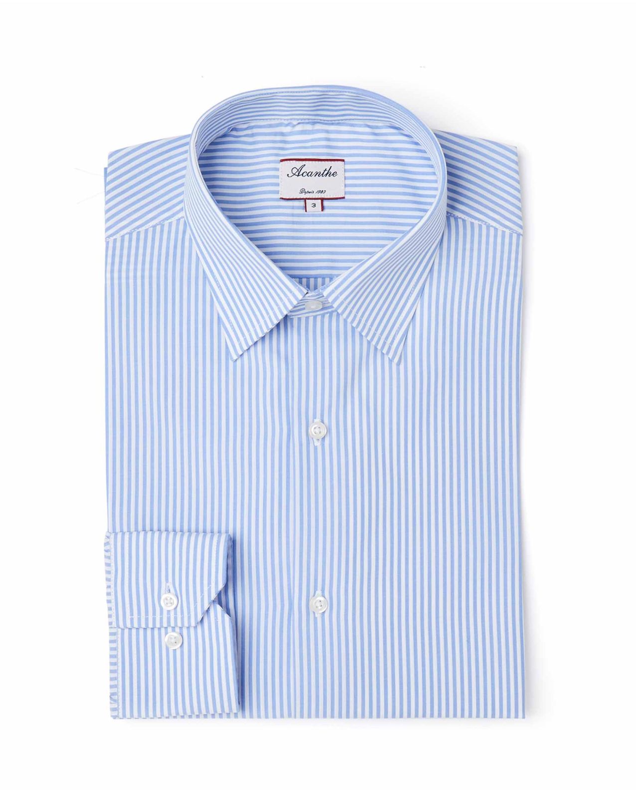 Chemise regular col italien rayures bleu