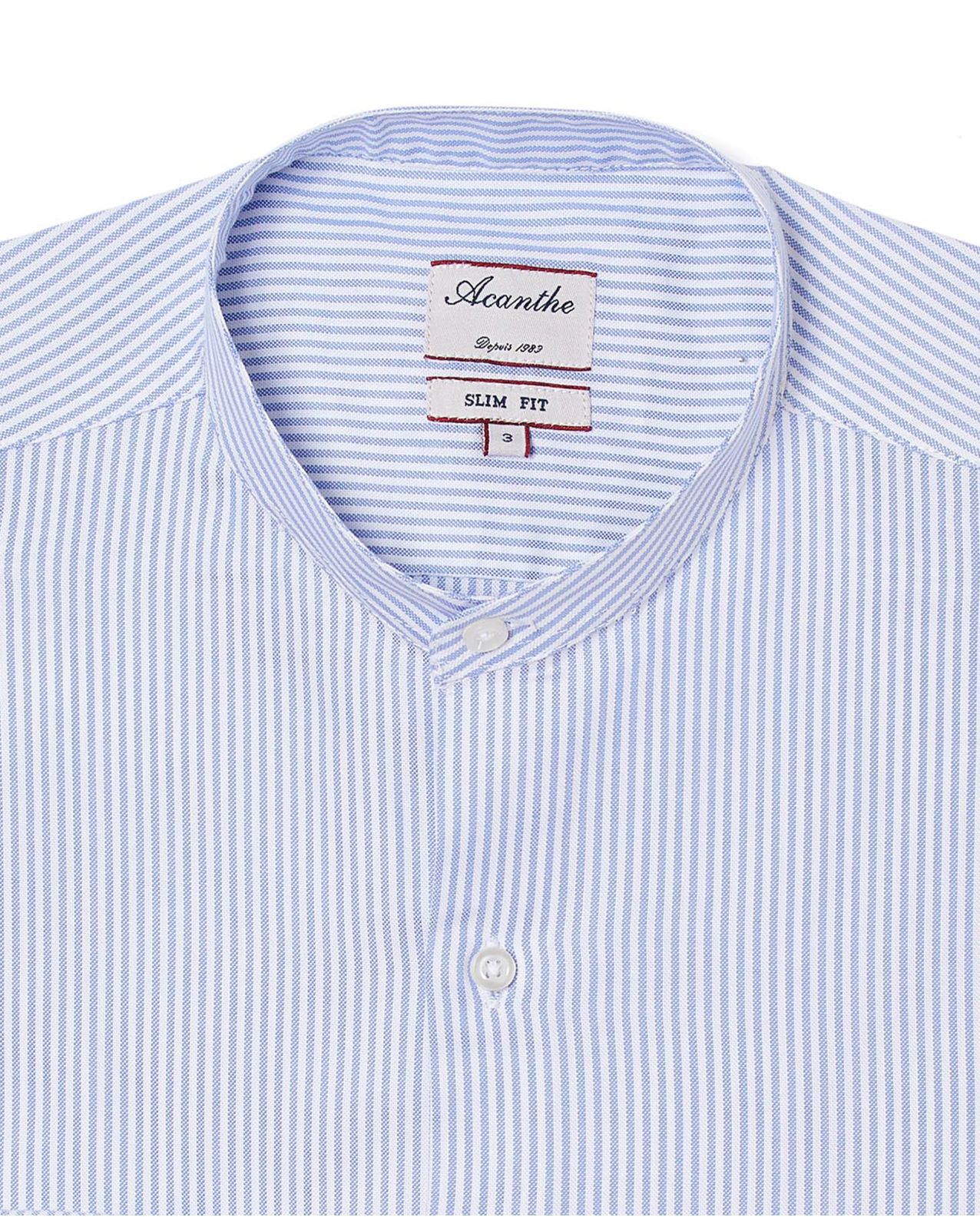 Chemise ajustée col mao oxford rayé ciel
