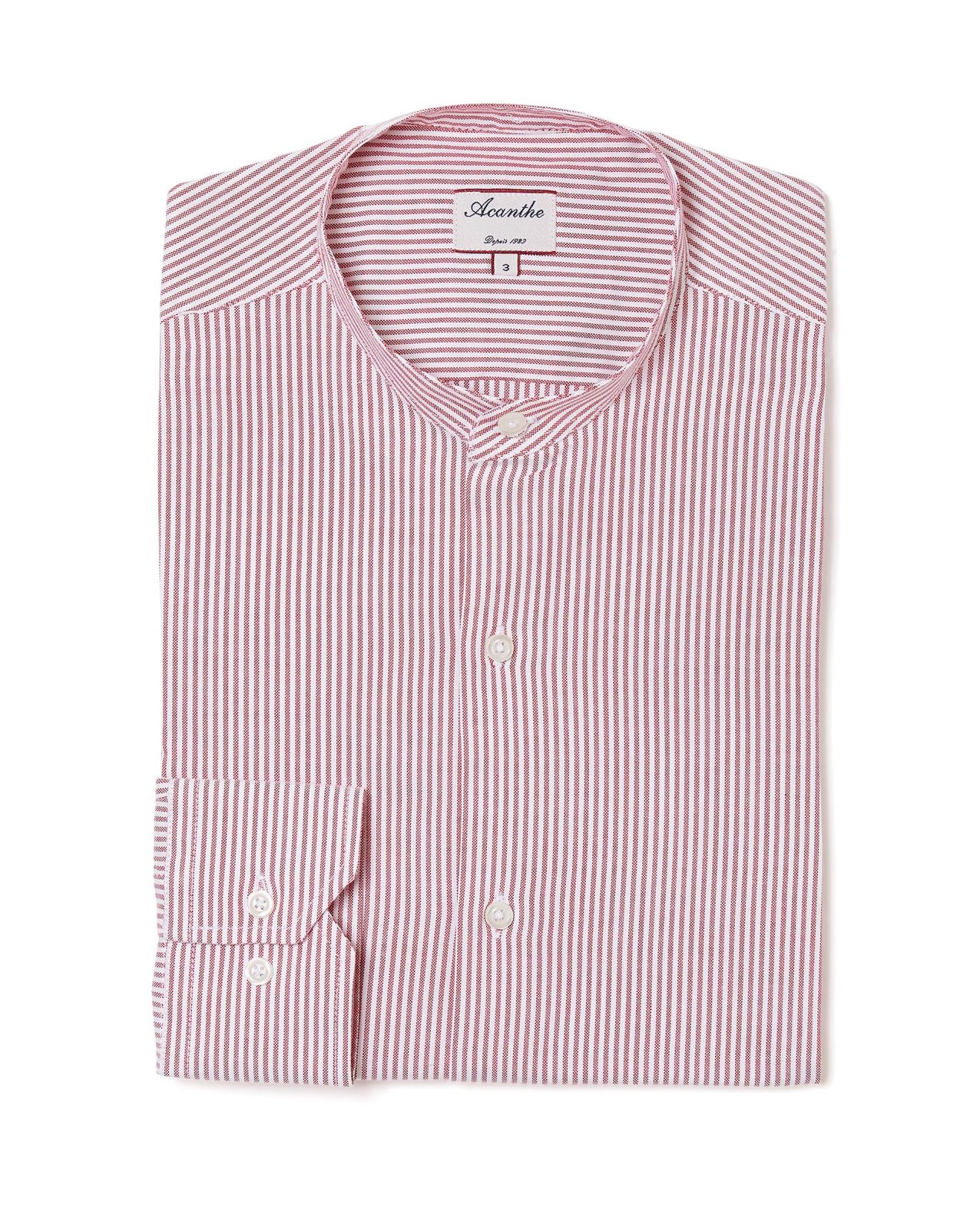 Chemise col mao oxford rayé rouge