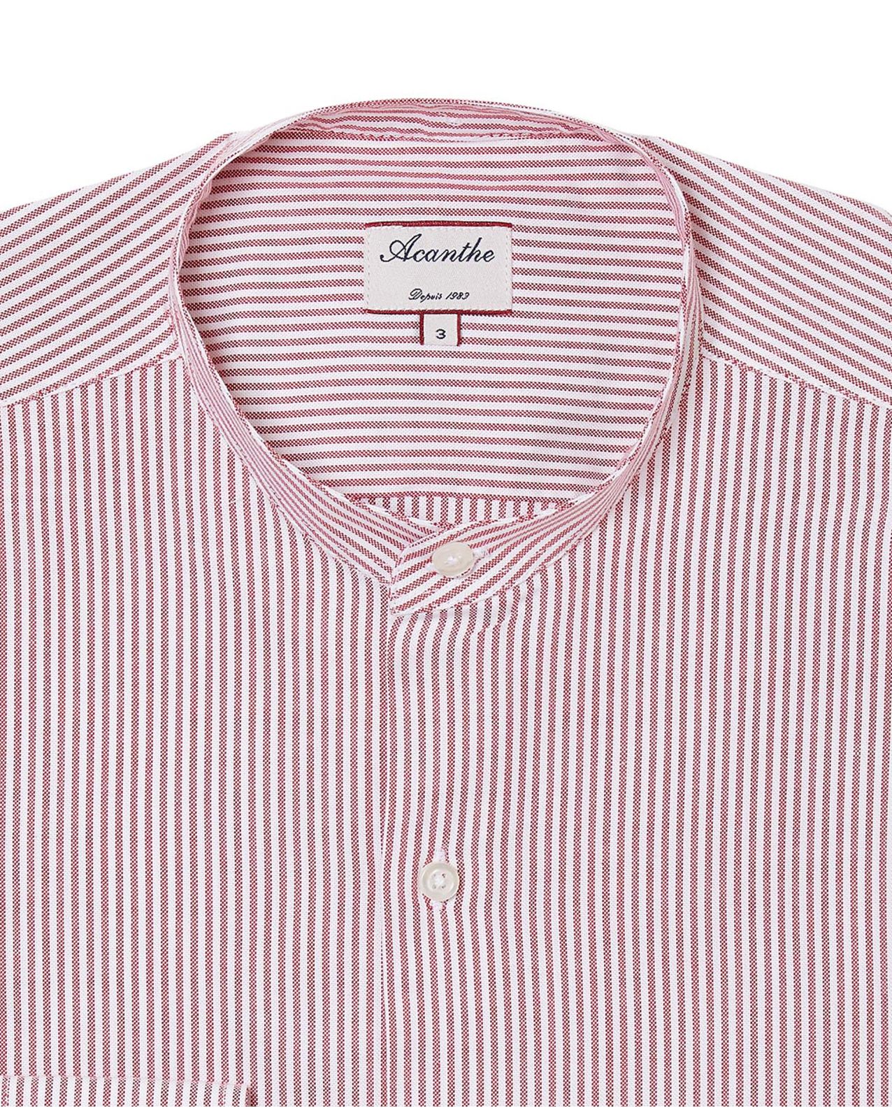 Chemise col mao oxford rayé rouge