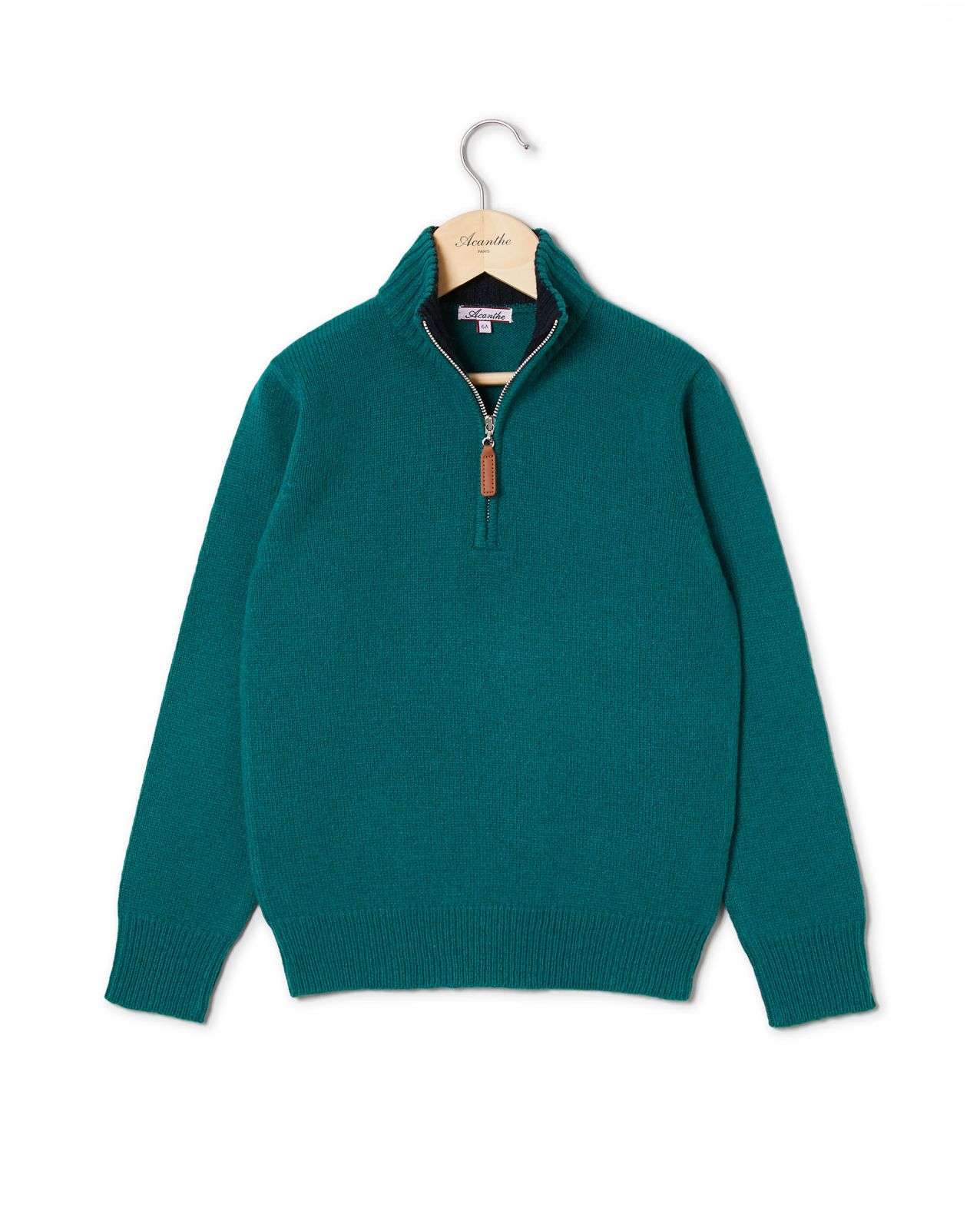 Pull col zippé vert 100% lambswool 12a-14a