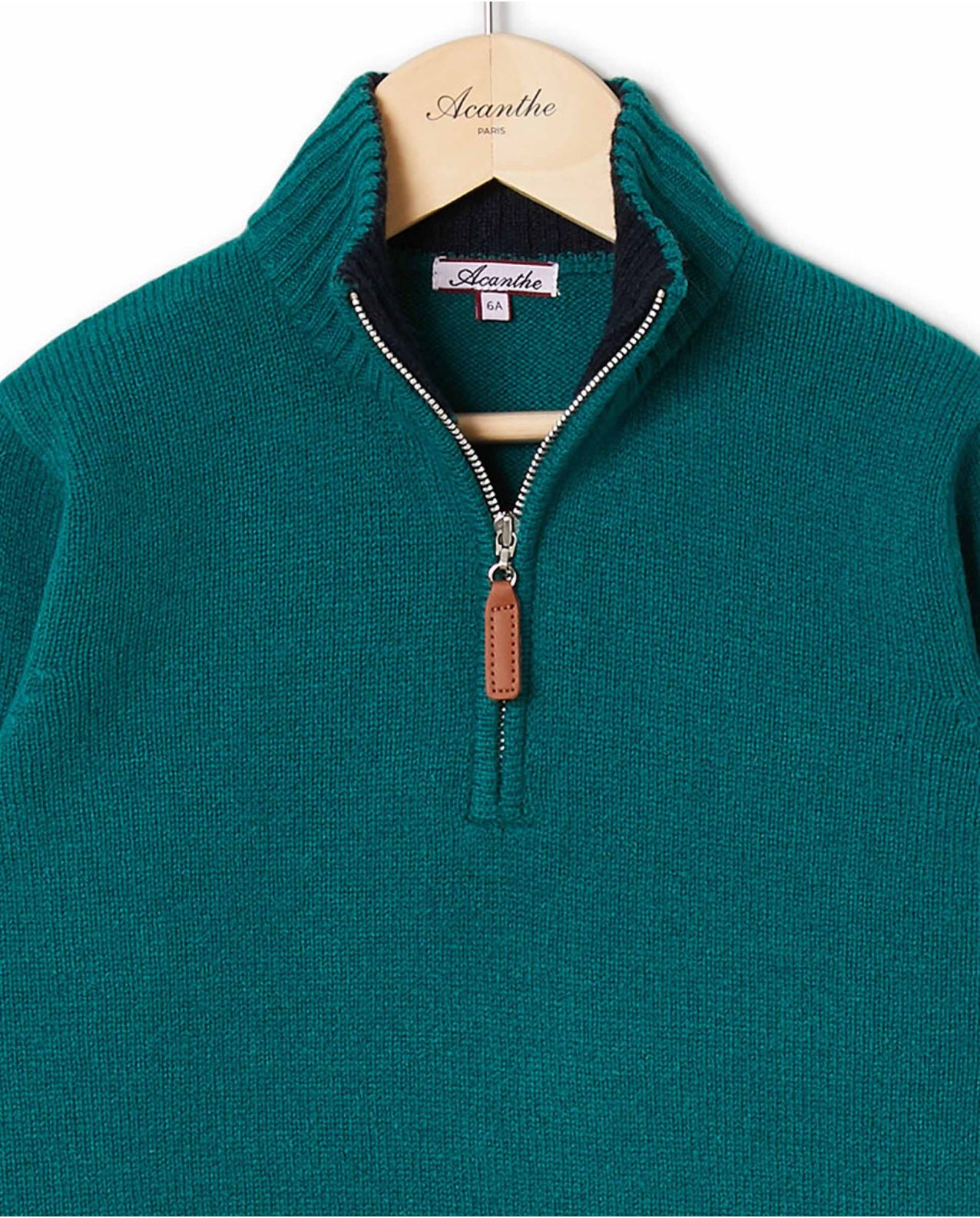 Pull col zippé vert 100% lambswool 12a-14a