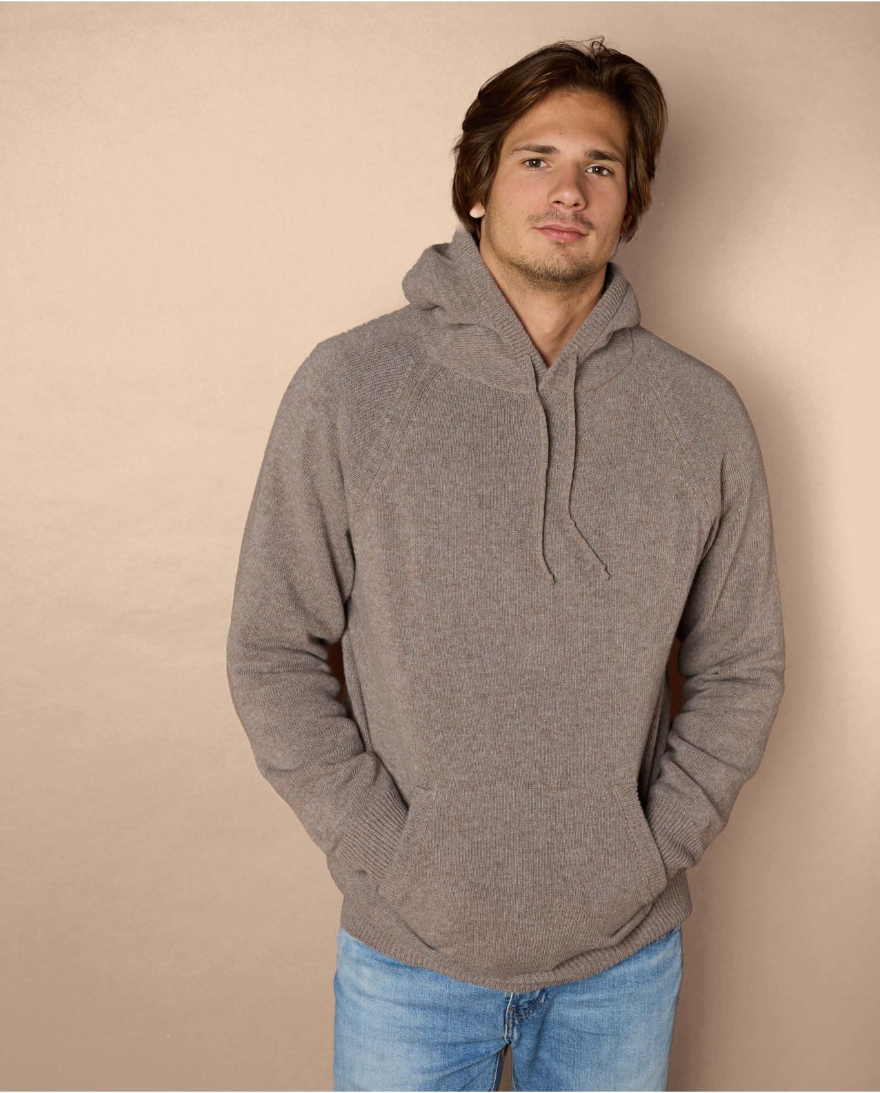 Pull à capuche taupe mérinos-cachemire 