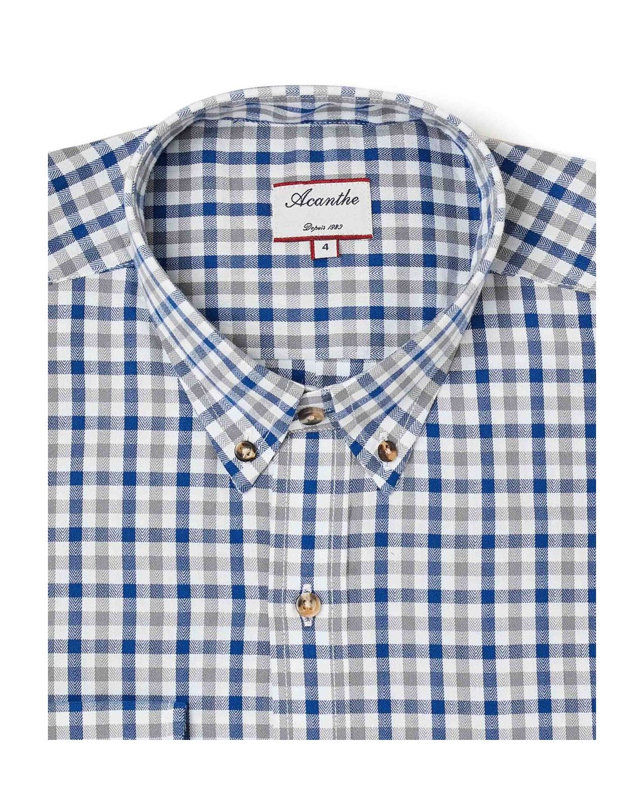 Chemise flanelle coupe ajustée col boutonné vichy bleu/gris