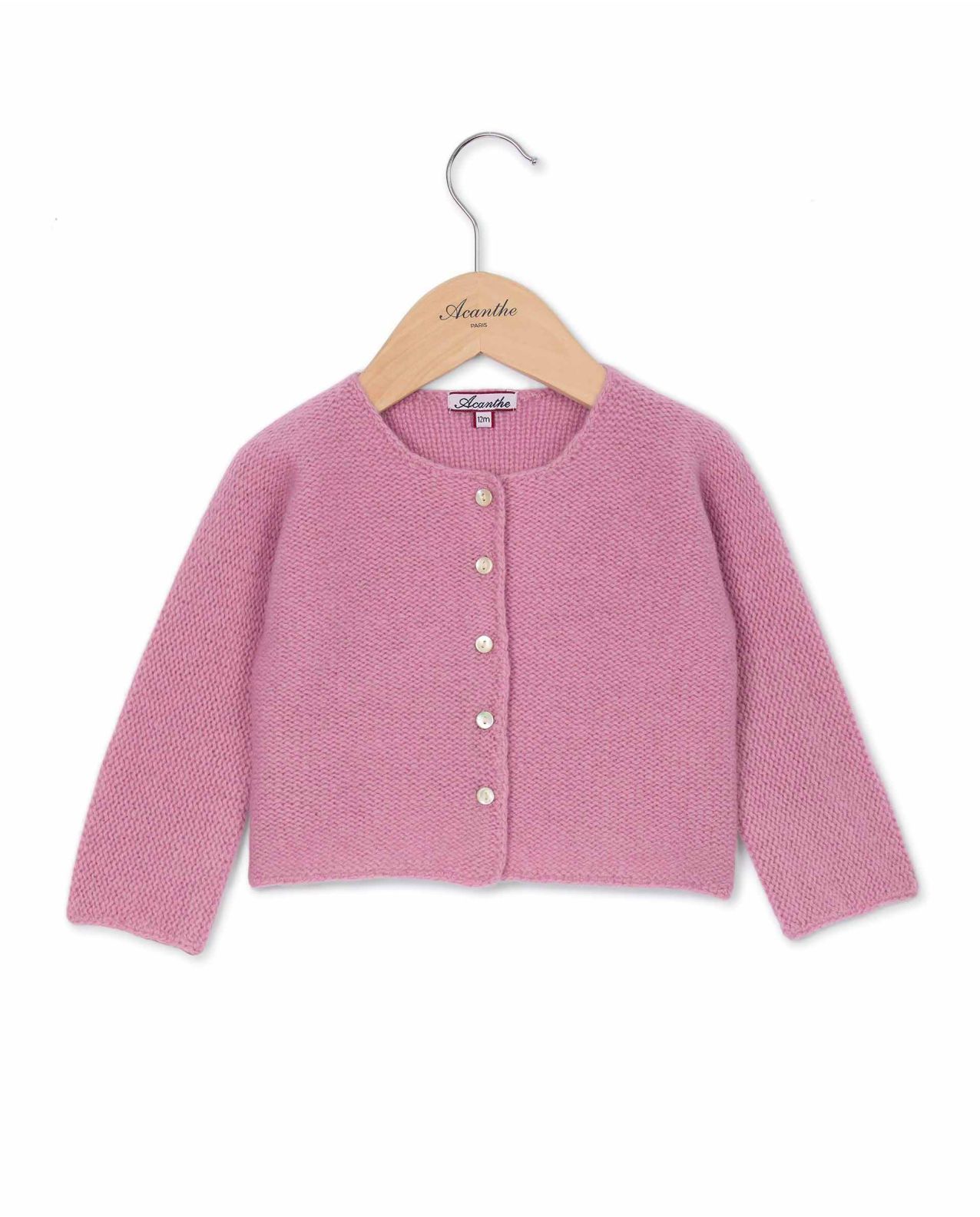 Cardigan point mousse rose 100% lambswool