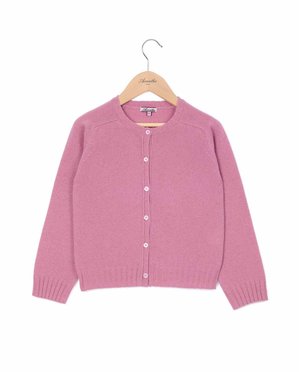 Cardigan col rond rose 100% lambswool
