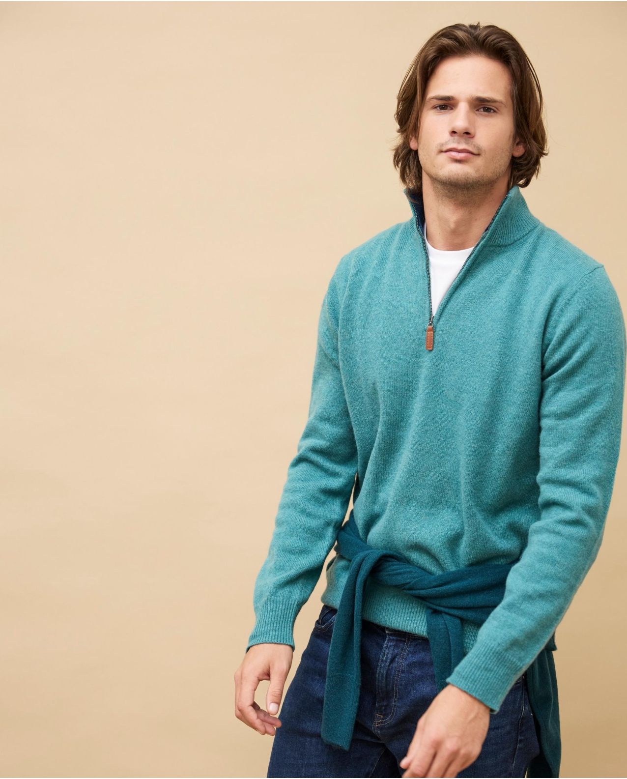 Pull col zippé vert 100% lambswool