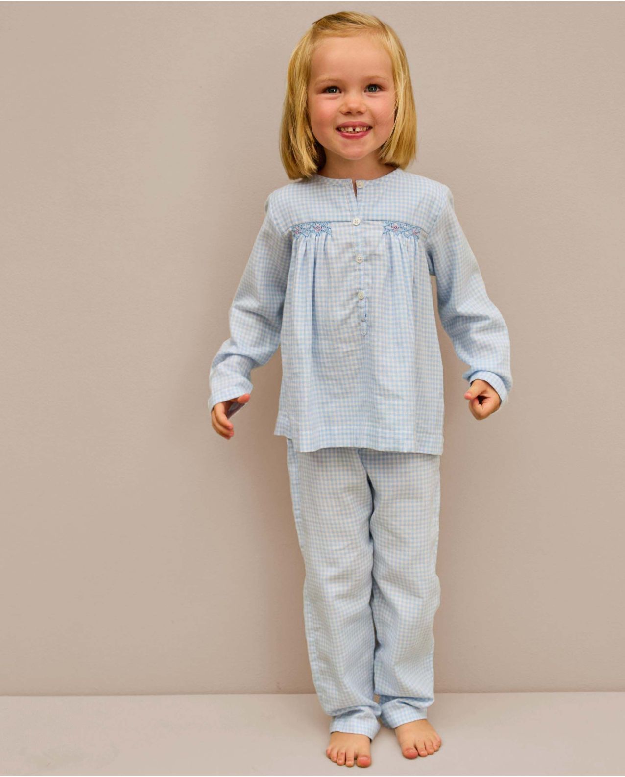 Pyjama smocké vichy ciel 