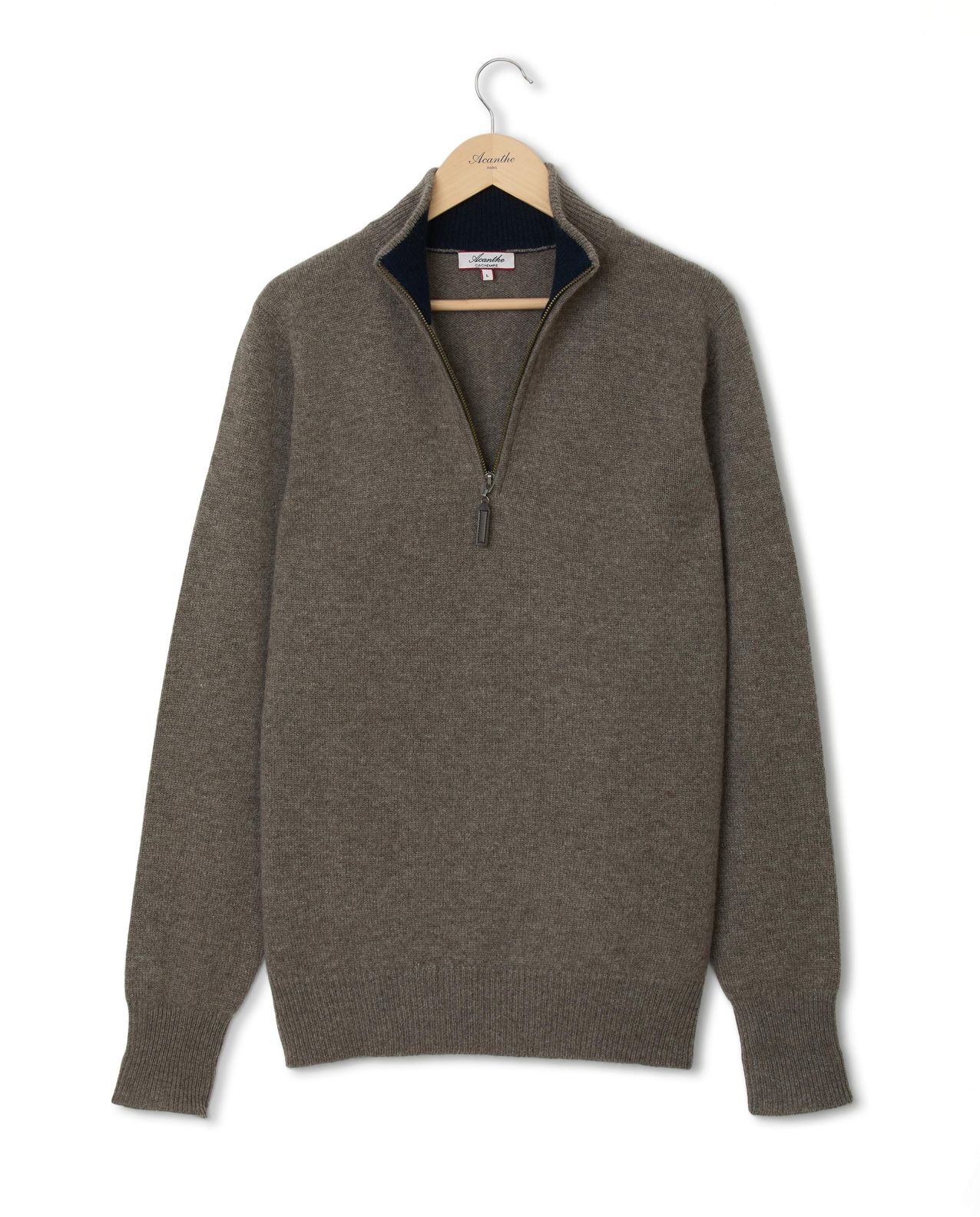 Pull col camionneur zippé jauge 7 taupe 100% cachemire