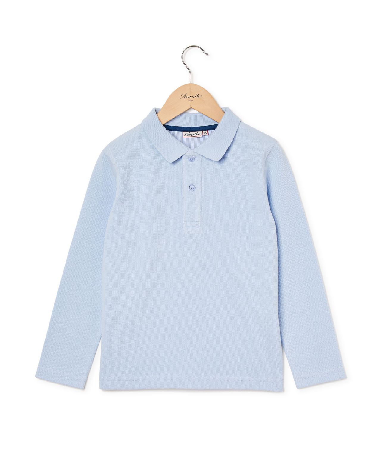 Polo piqué manches longues ciel