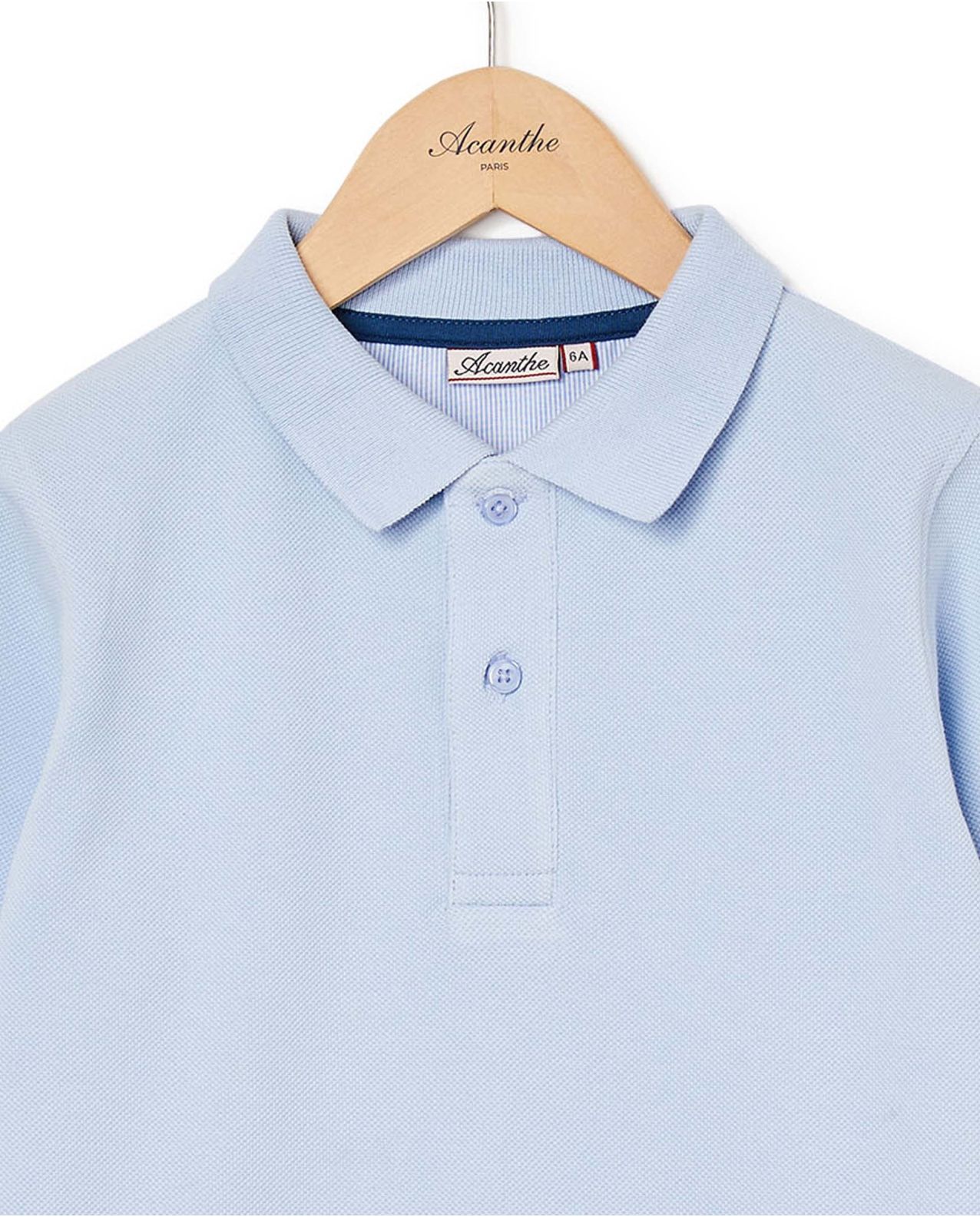 Polo piqué manches longues ciel