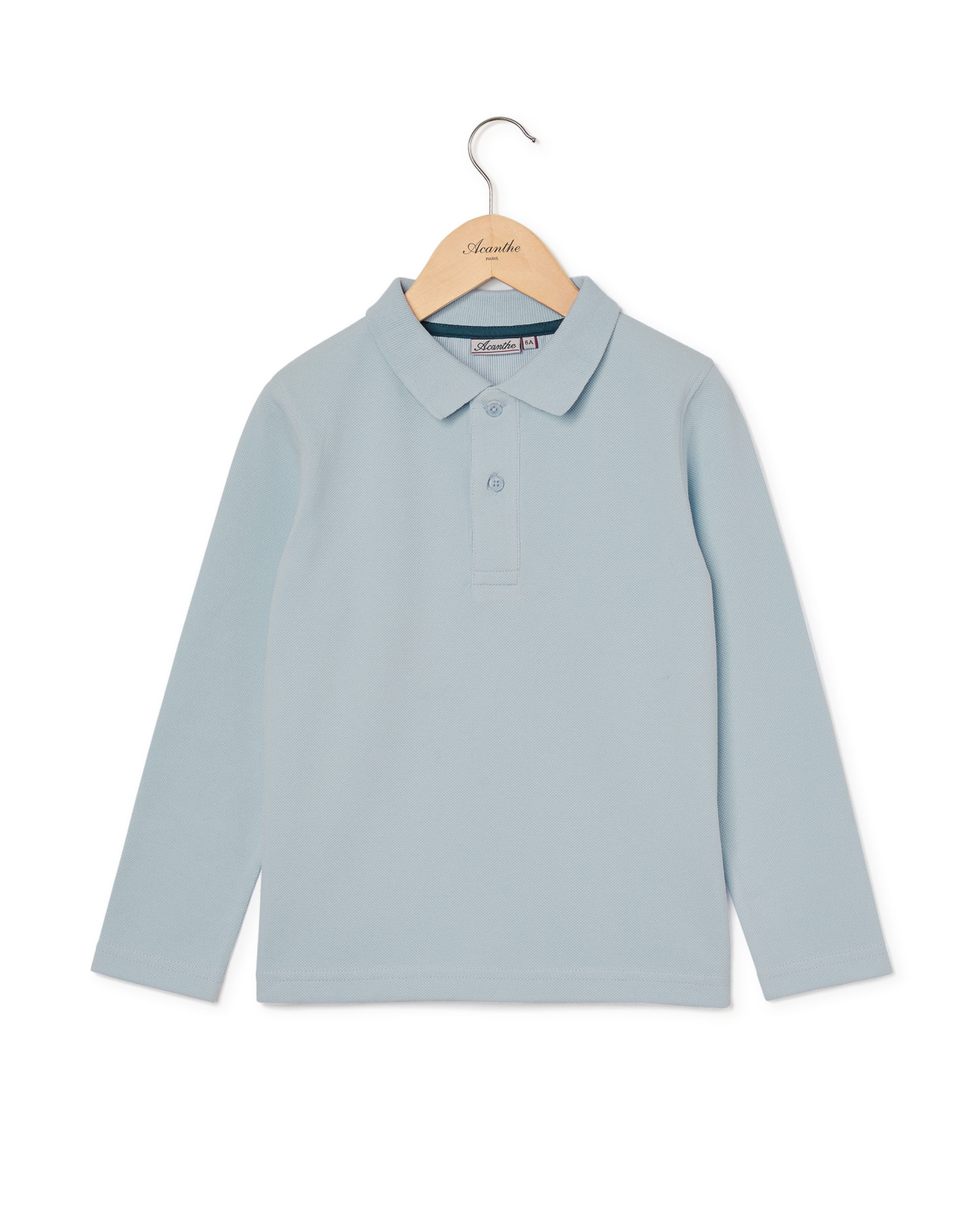 Polo piqué manches longues bleu vert