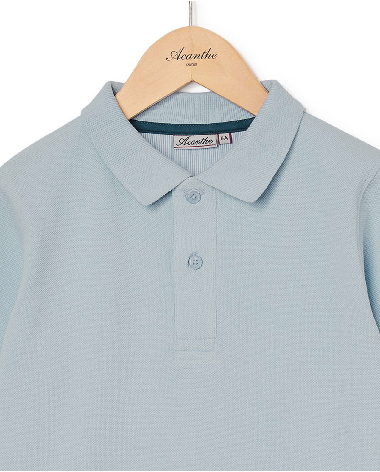 Polo piqué manches longues bleu vert