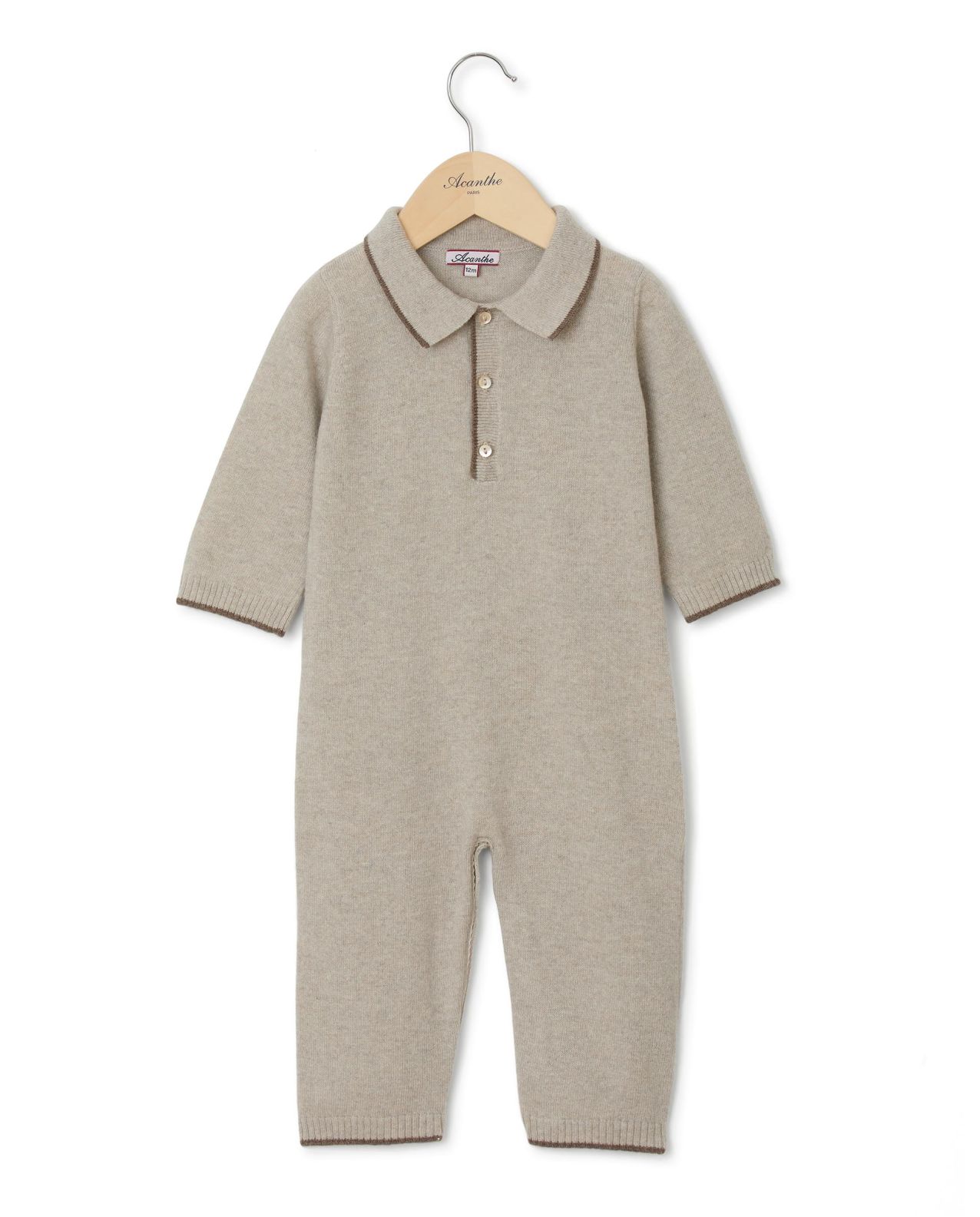 Combinaison naissance col polo laine-cachemire beige