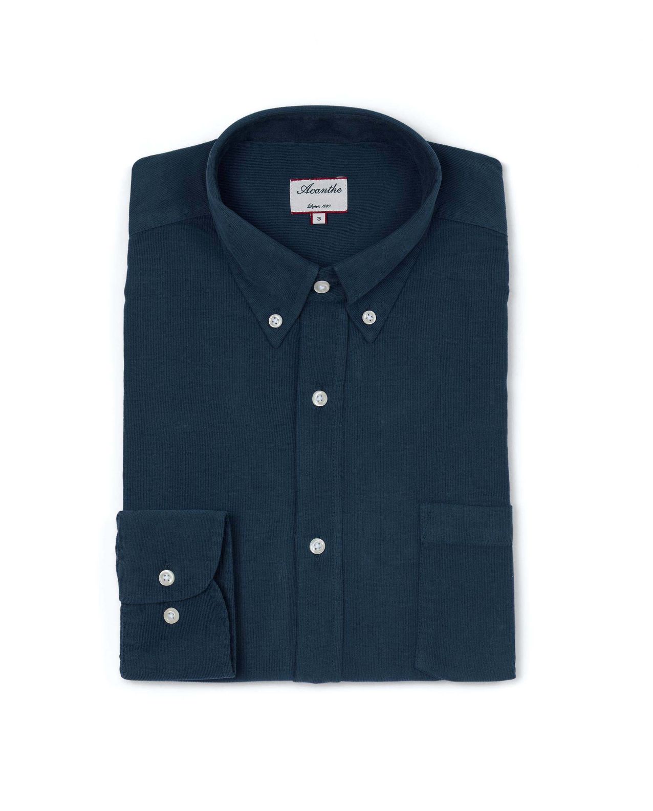 Chemise col boutonné velours indigo