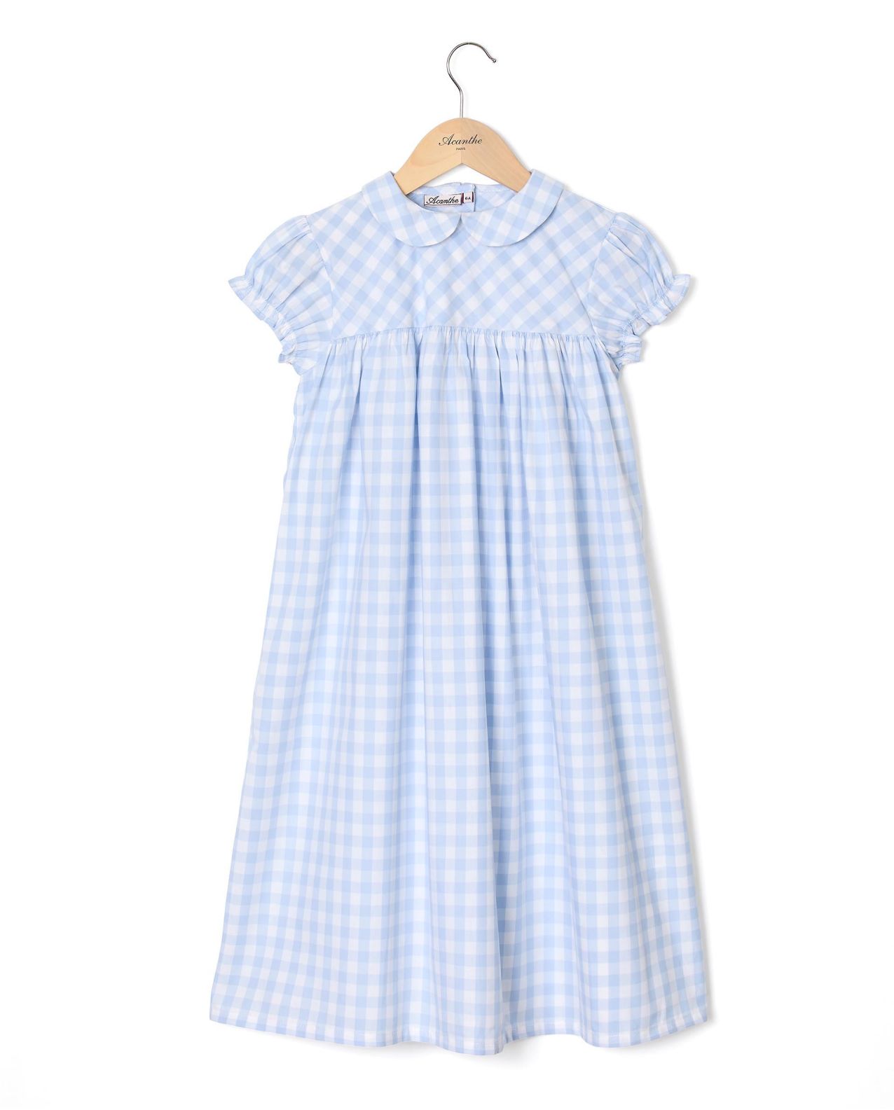 Chemise de nuit manches courtes gros vichy ciel