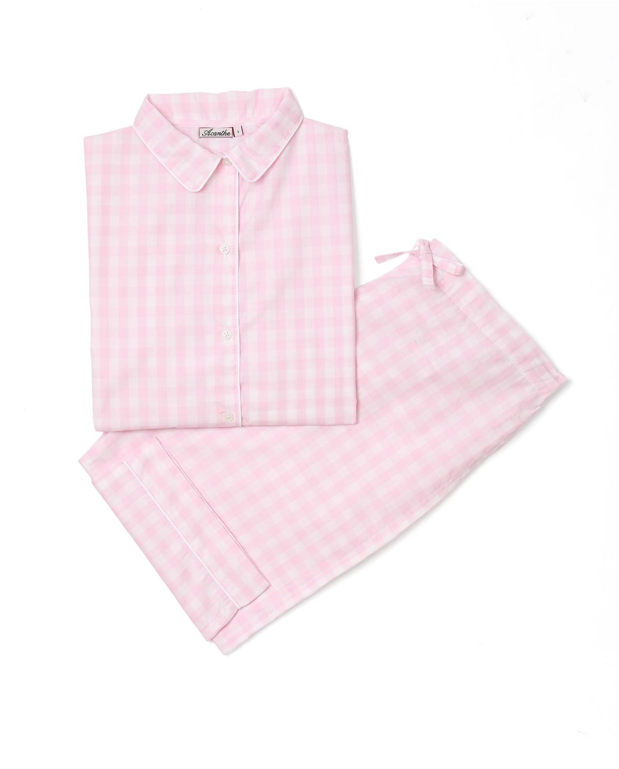 Pyjama long vichy rose pâle