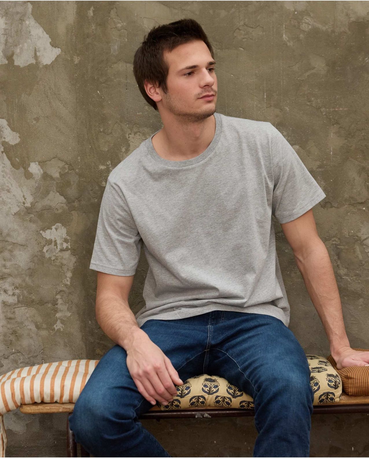 Tee shirt col rond gris chiné