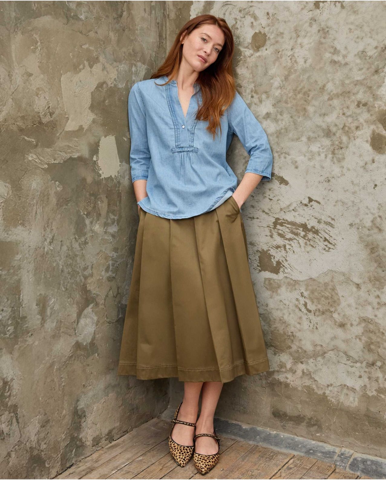 Blouse encolure V croisée denim