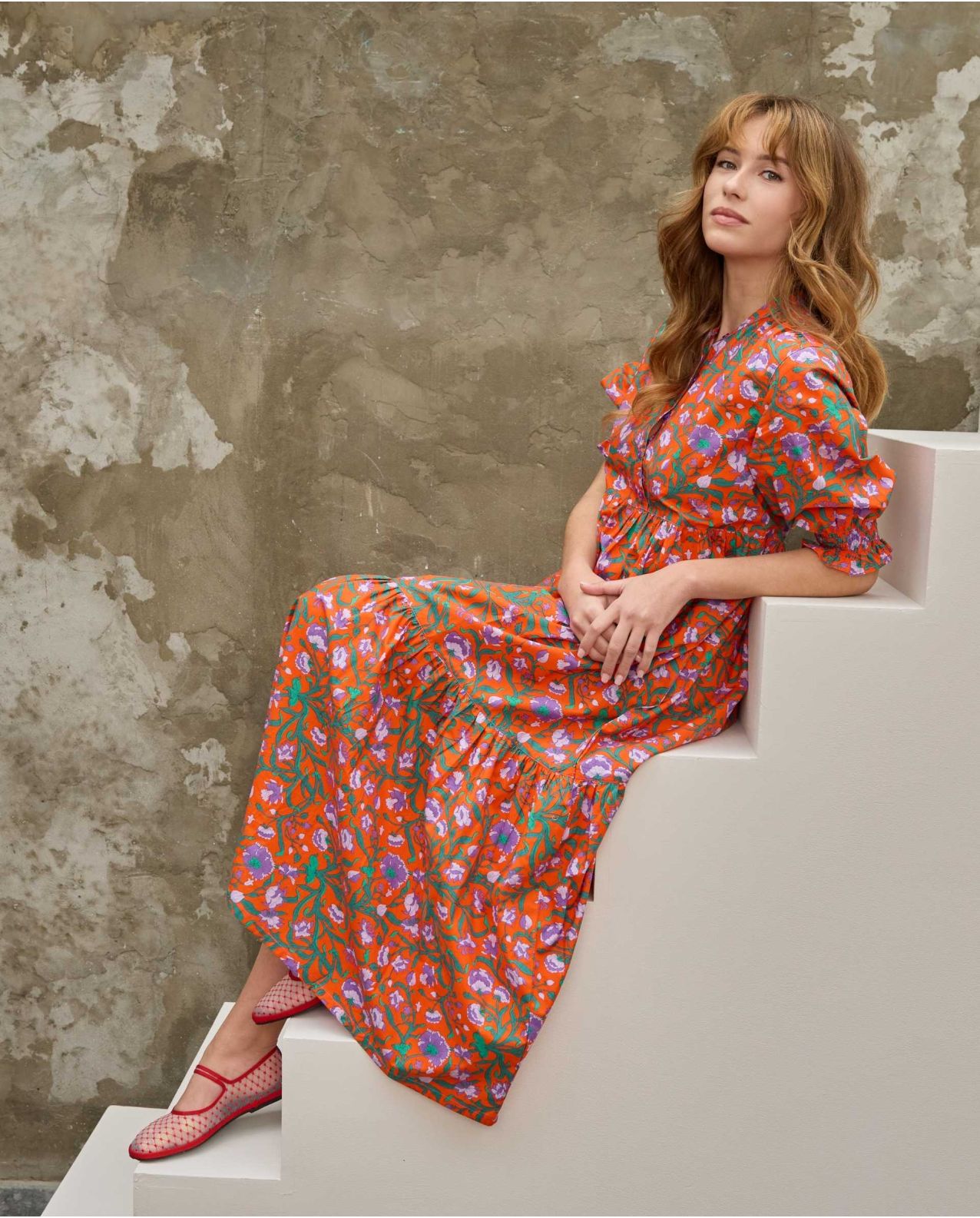 Robe longue manches smockées en tissu Liberty Columbia Road