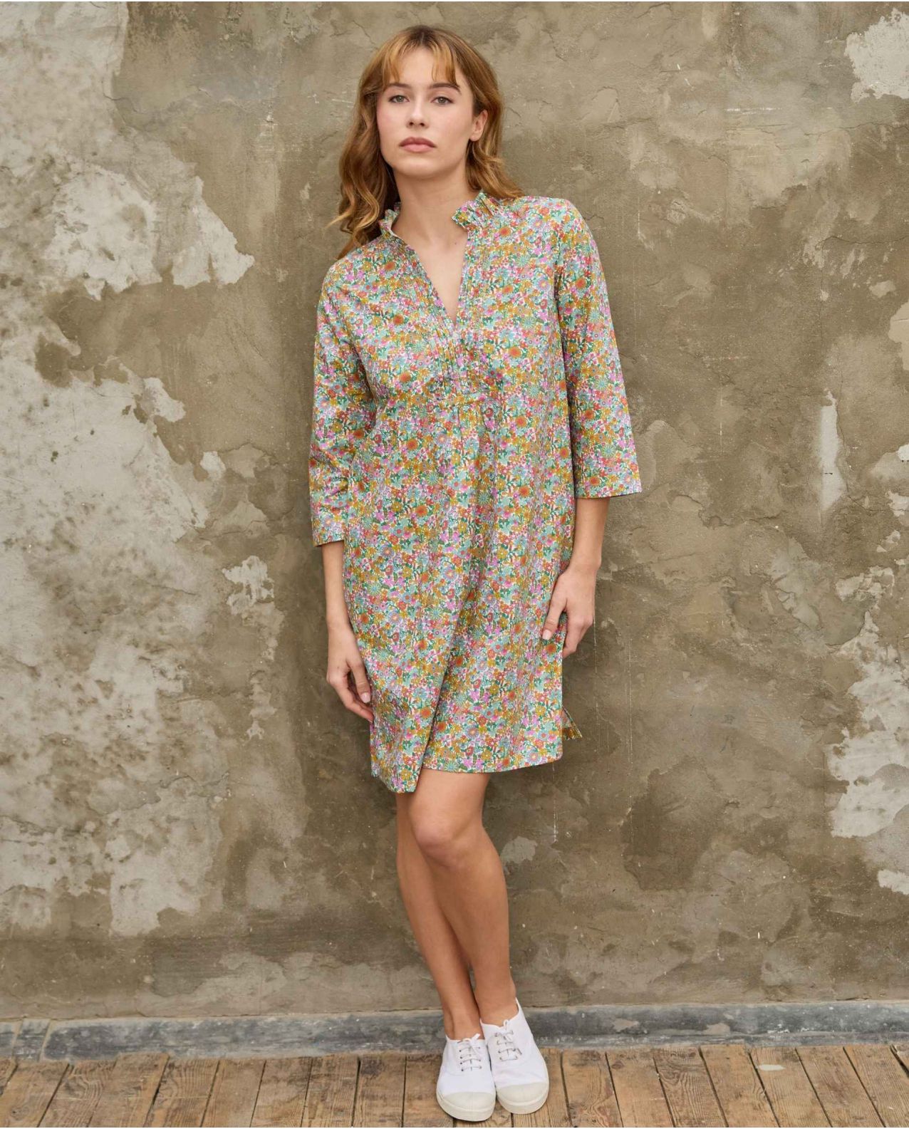 Robe courte col volanté en tissu Liberty June Blossom