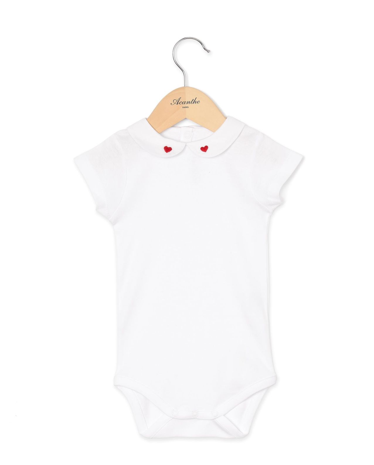 Body blanc col rond blanc broderie coeur