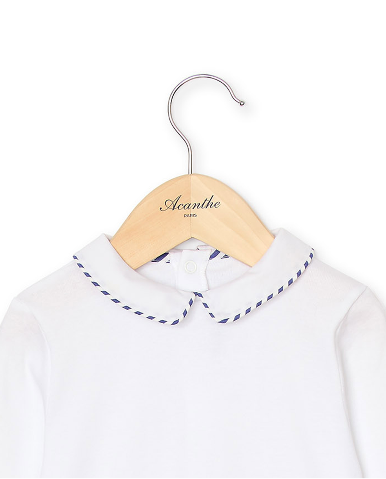 Dors bien blanc col carré blanc passepoilé rayé bleu