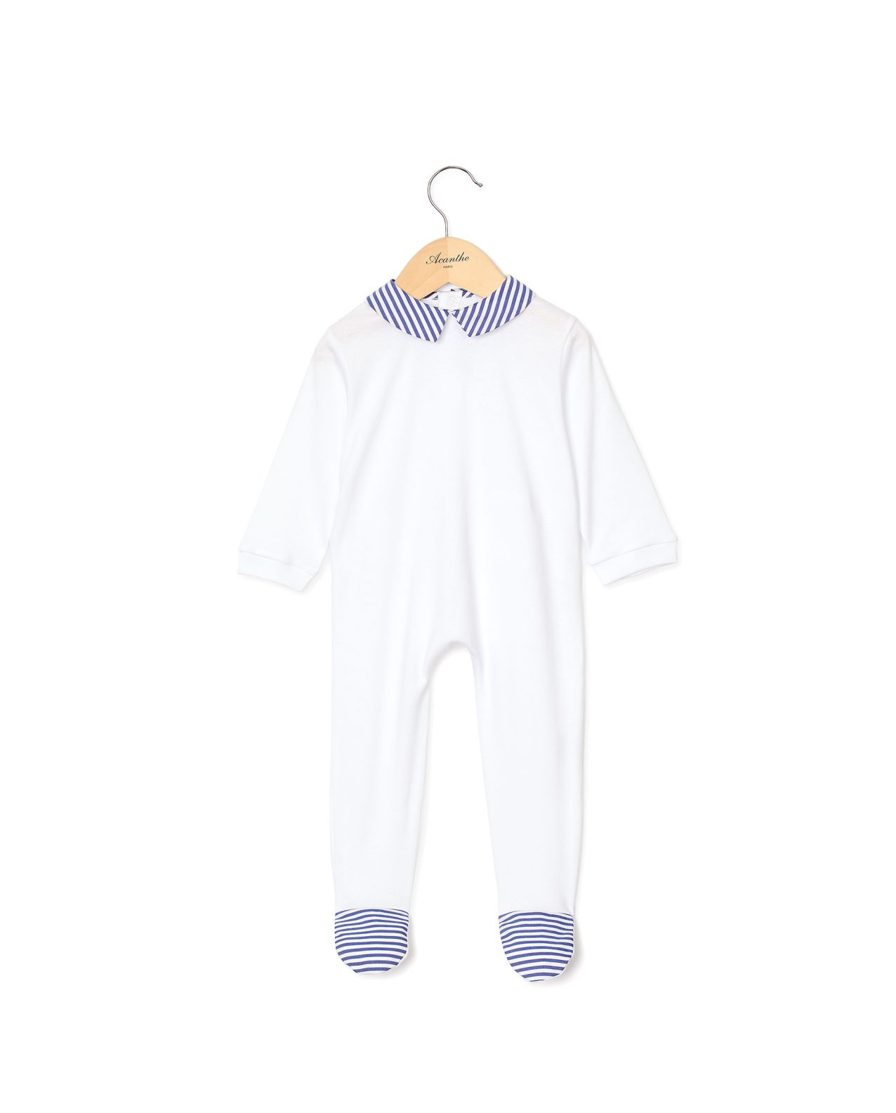 Dors bien blanc col carré et pieds rayé bleu