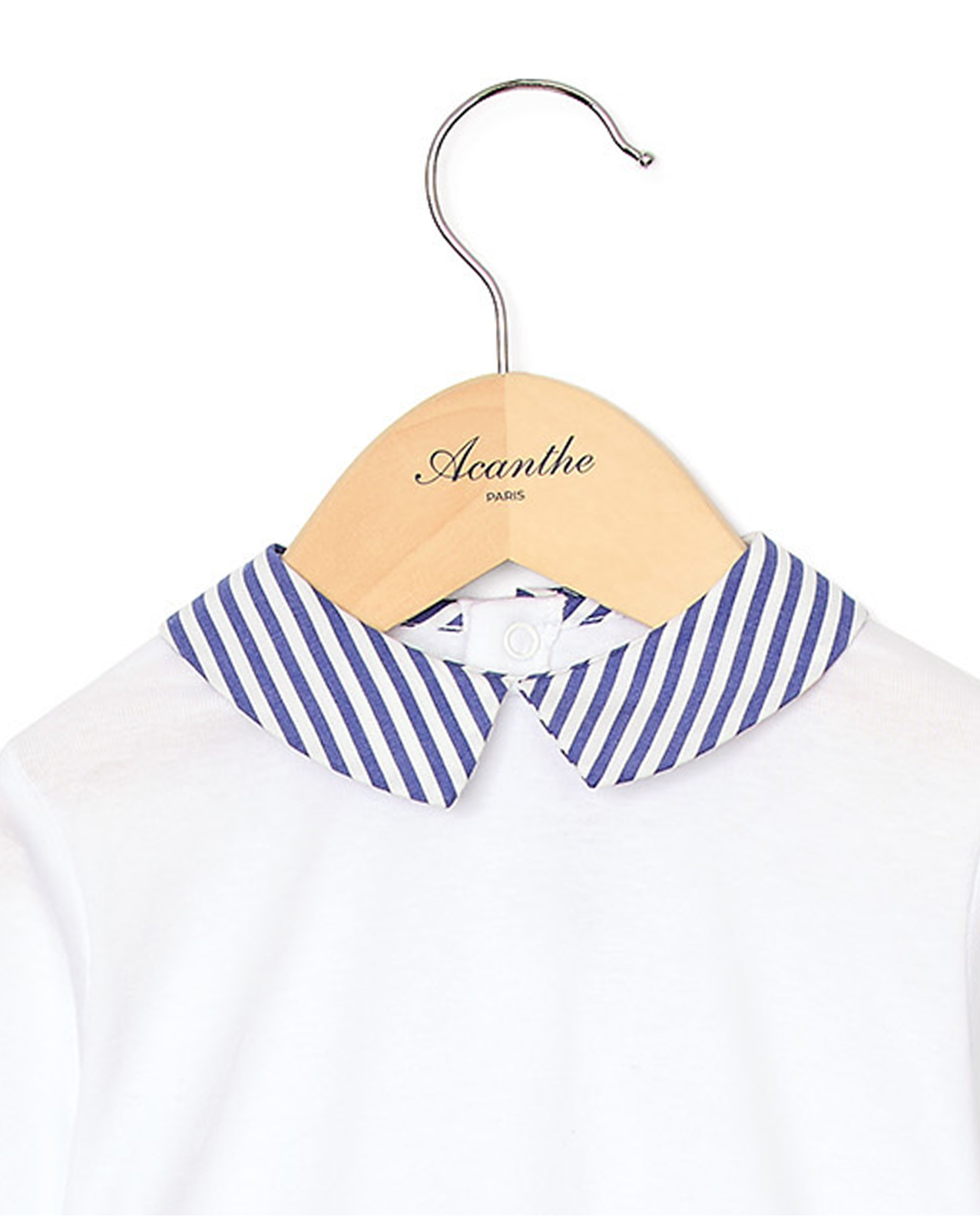 Dors bien blanc col carré et pieds rayé bleu