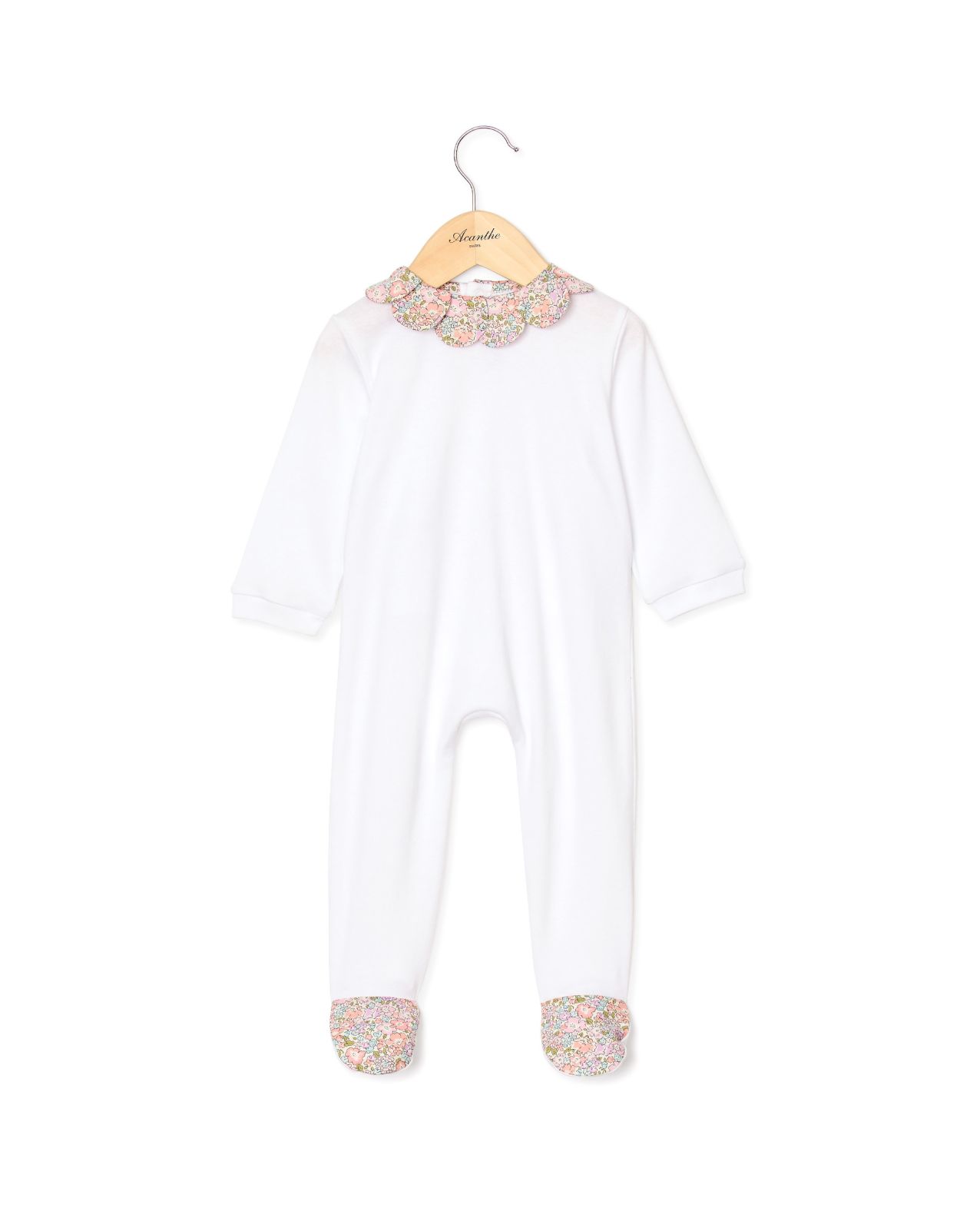 Dors bien blanc coton col pétale et pieds en tissu Liberty Michelle