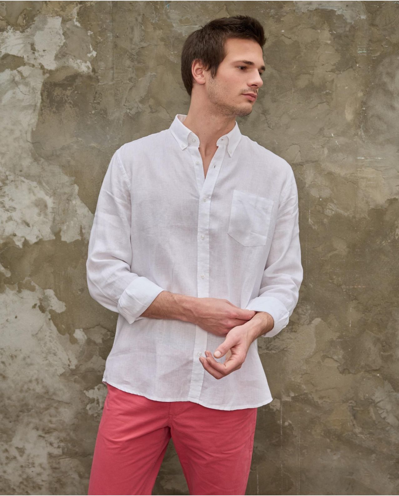 Chemise col boutonné lin blanc