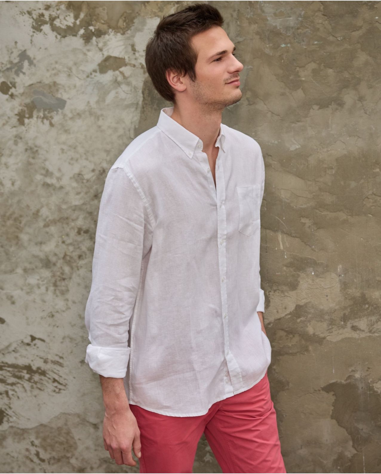 Chemise col boutonné lin blanc