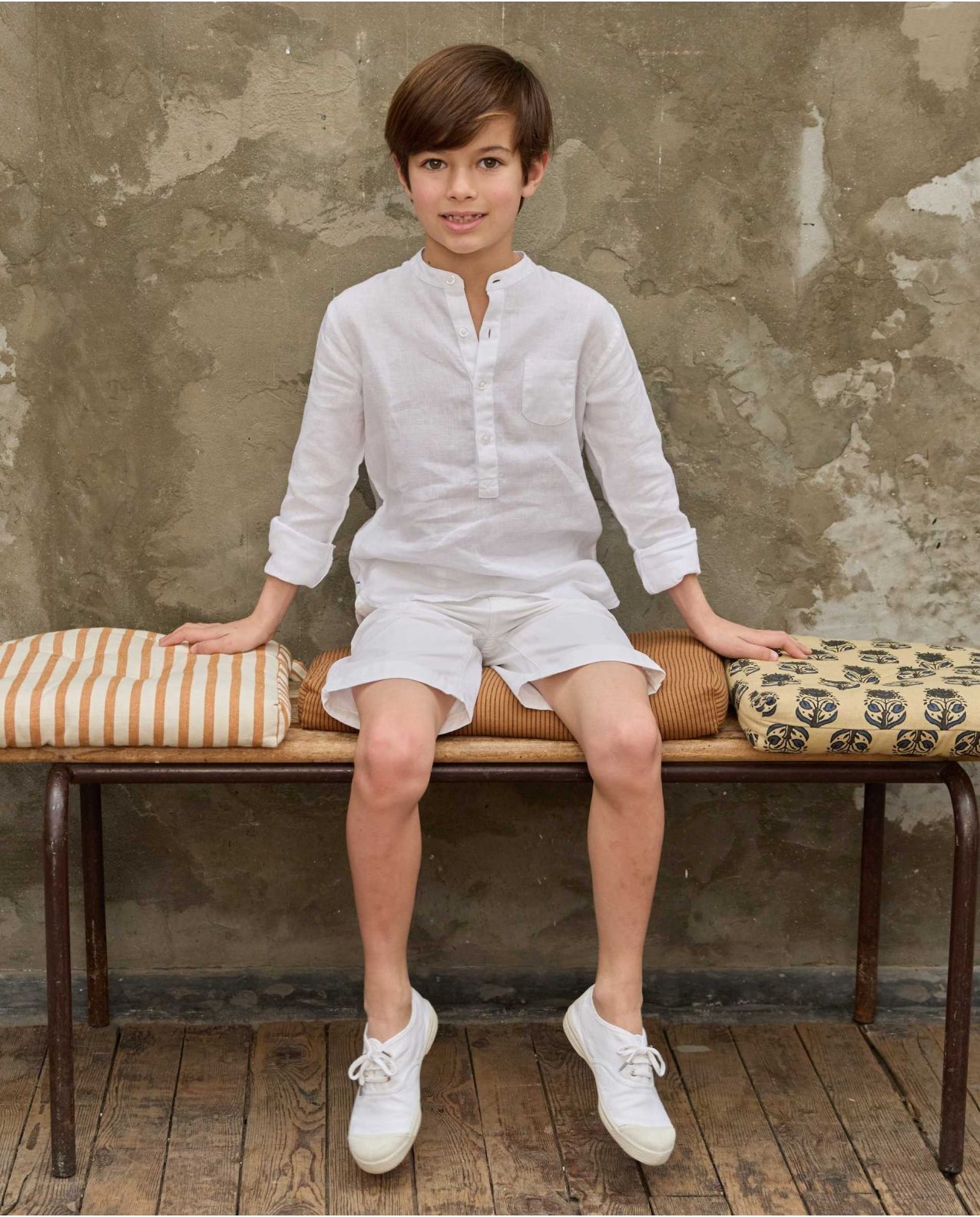 Chemise col mao lin blanc