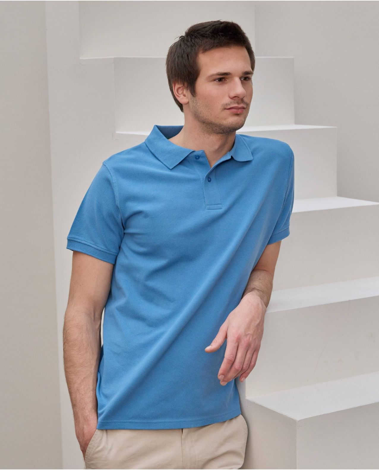 Polo piqué manches courtes bleu