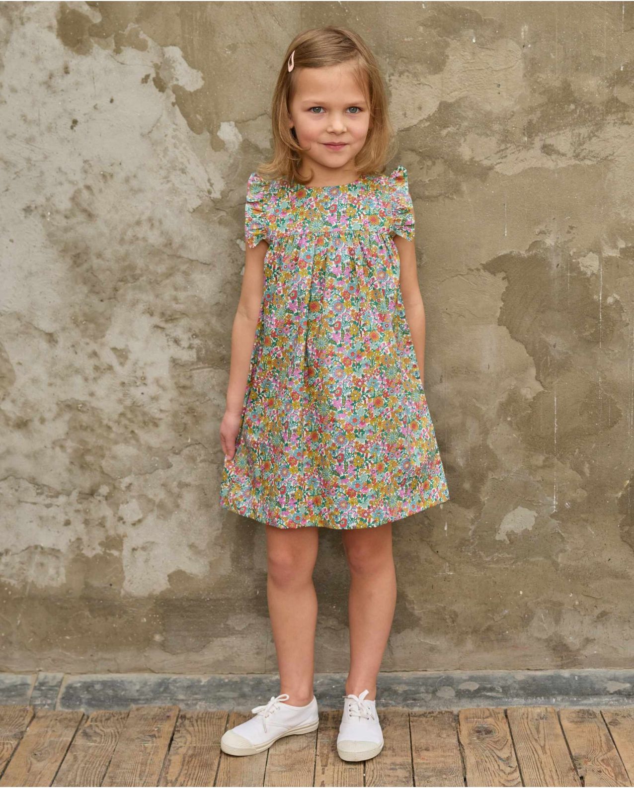 Robe volant épaule en tissu Liberty June Blossom